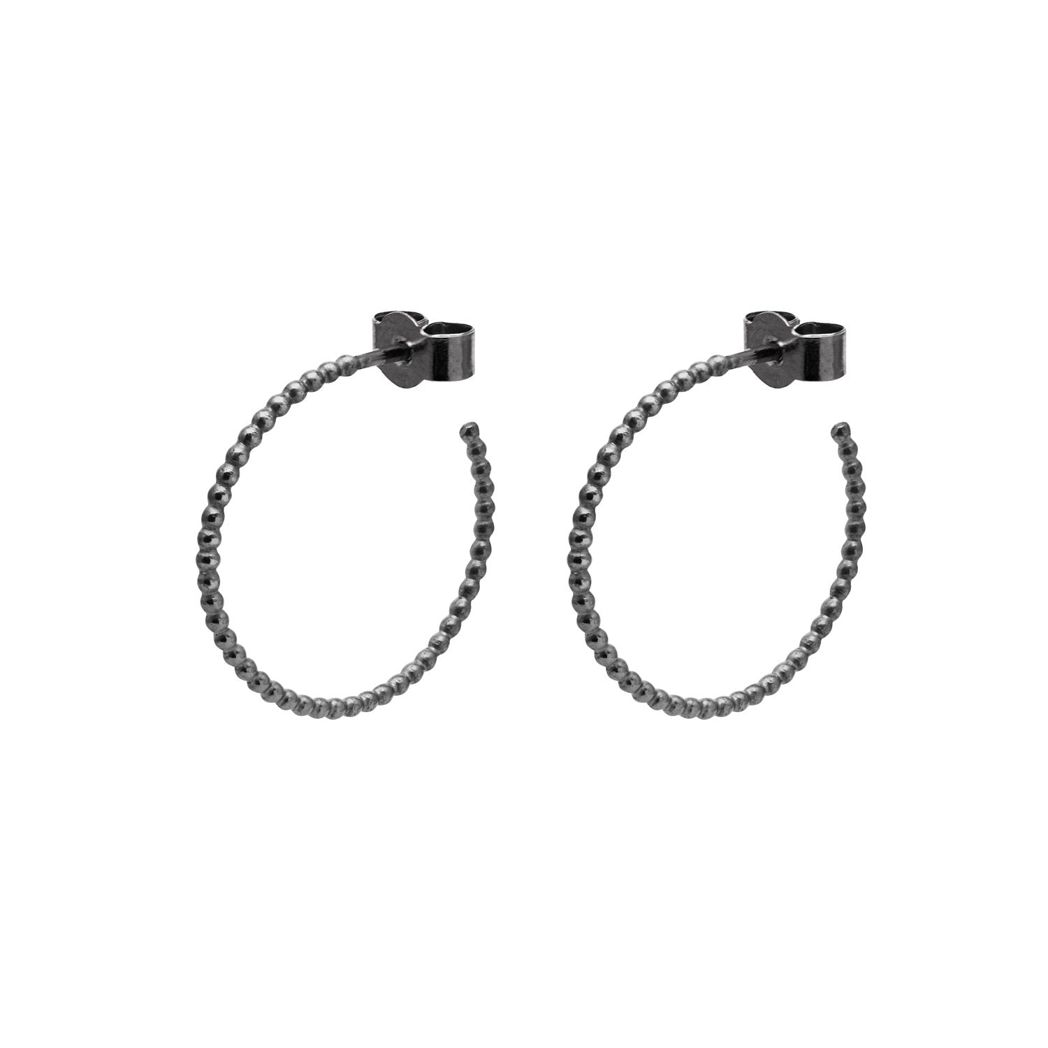 Medium Sphere Hoop Earrings - Oxidised Silver - Myia Bonner Jewellery