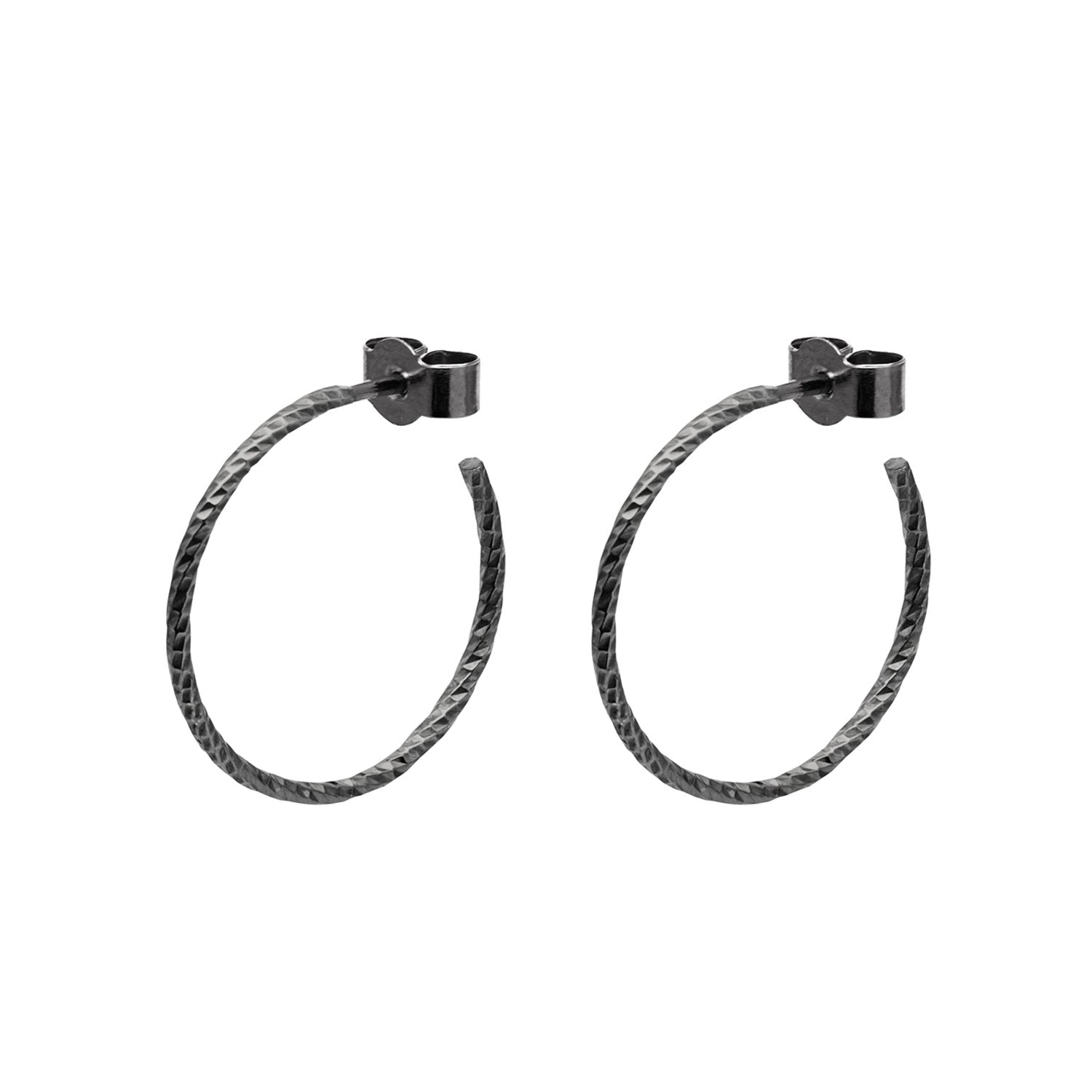 Medium Diamond Hoop Earrings - Oxidised Silver - Myia Bonner Jewellery