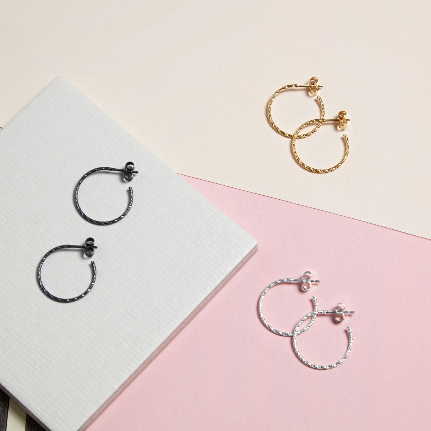 Medium Diamond Hoop Earrings - Oxidised Silver - Myia Bonner Jewellery