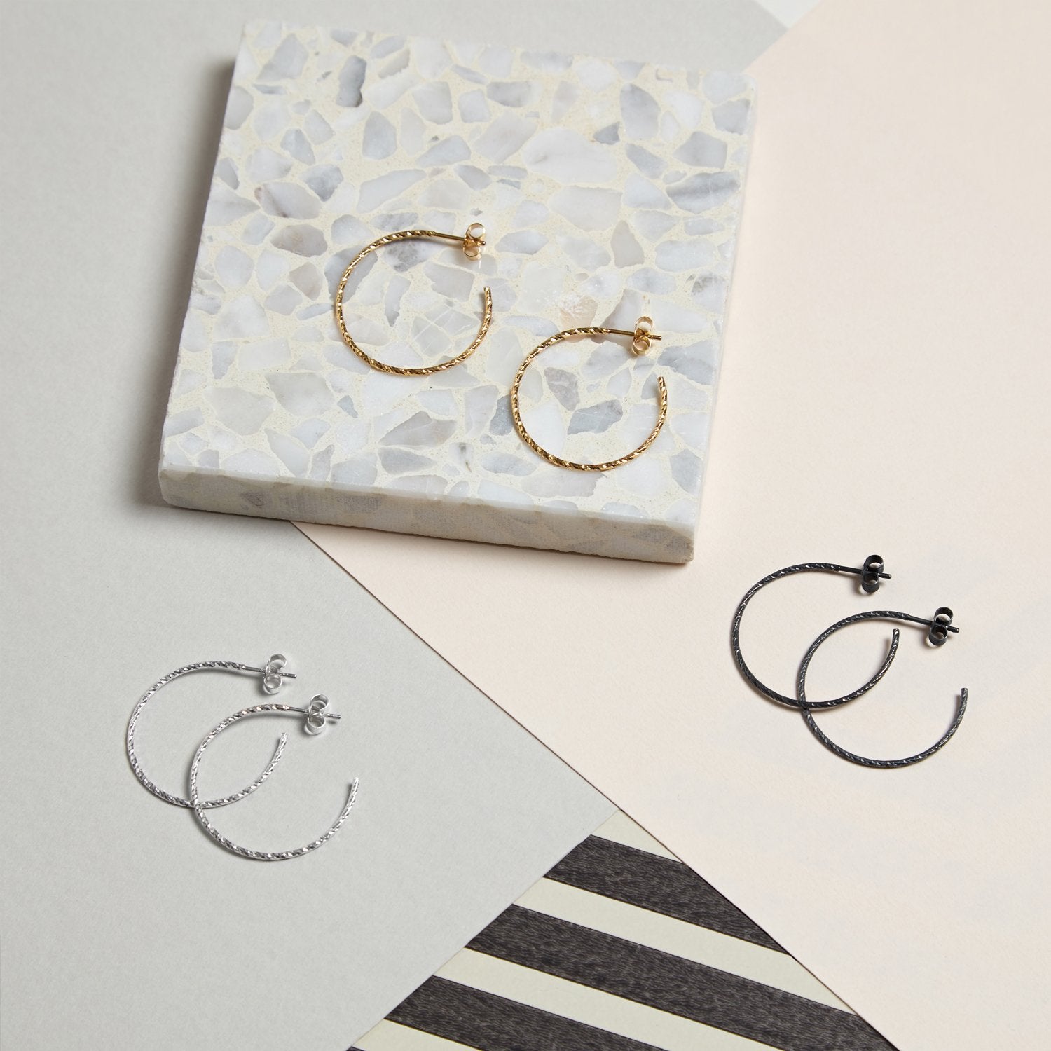 Large Diamond Hoop Earrings - Silver - Myia Bonner Jewellery