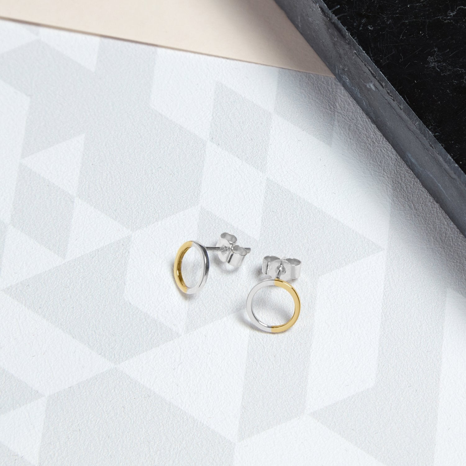 Two-tone Mini Circle Stud Earrings - 9k Yellow Gold & Silver - Myia Bonner Jewellery