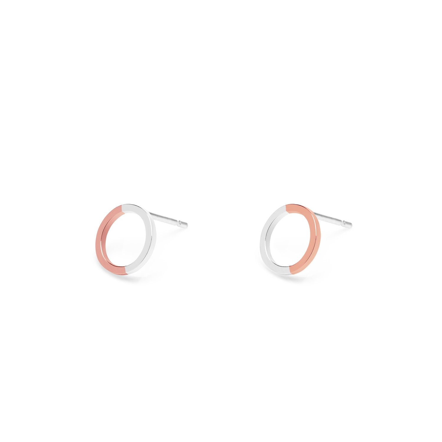 Two-tone Mini Circle Stud Earrings - 9k Rose Gold & Silver - Myia Bonner Jewellery