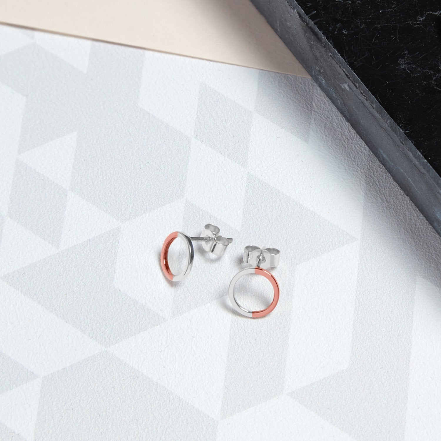 Two-tone Mini Circle Stud Earrings - 9k Rose Gold & Silver - Myia Bonner Jewellery