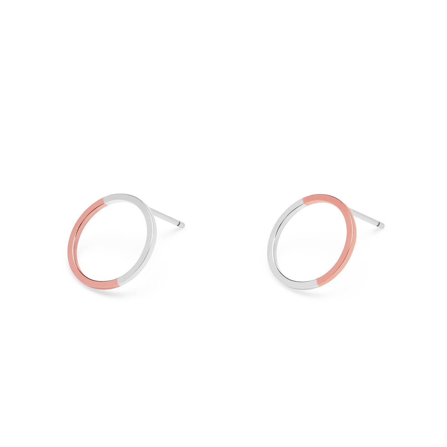 Two-tone Circle Stud Earrings - 9k Rose Gold & Silver - Myia Bonner Jewellery