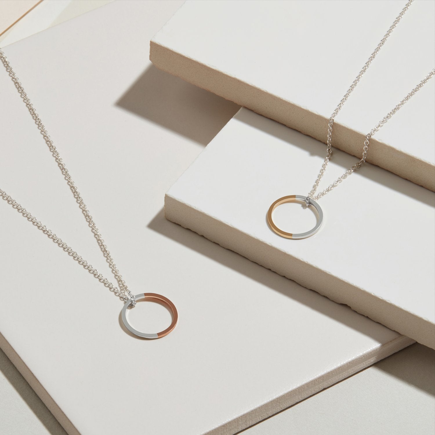 Two-tone Circle Necklace - 9k Rose Gold & Silver - Myia Bonner Jewellery