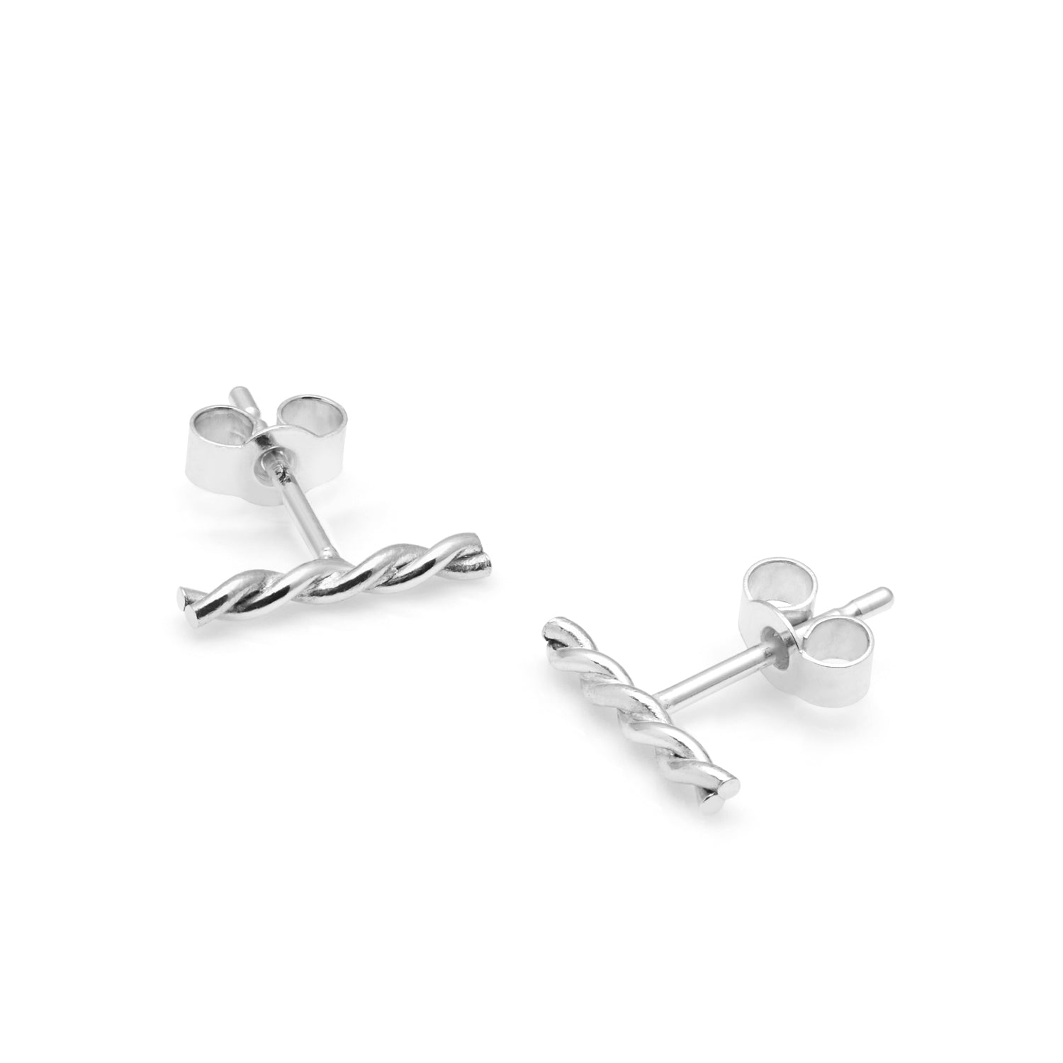 Twisted Bar Stud Earrings - Silver