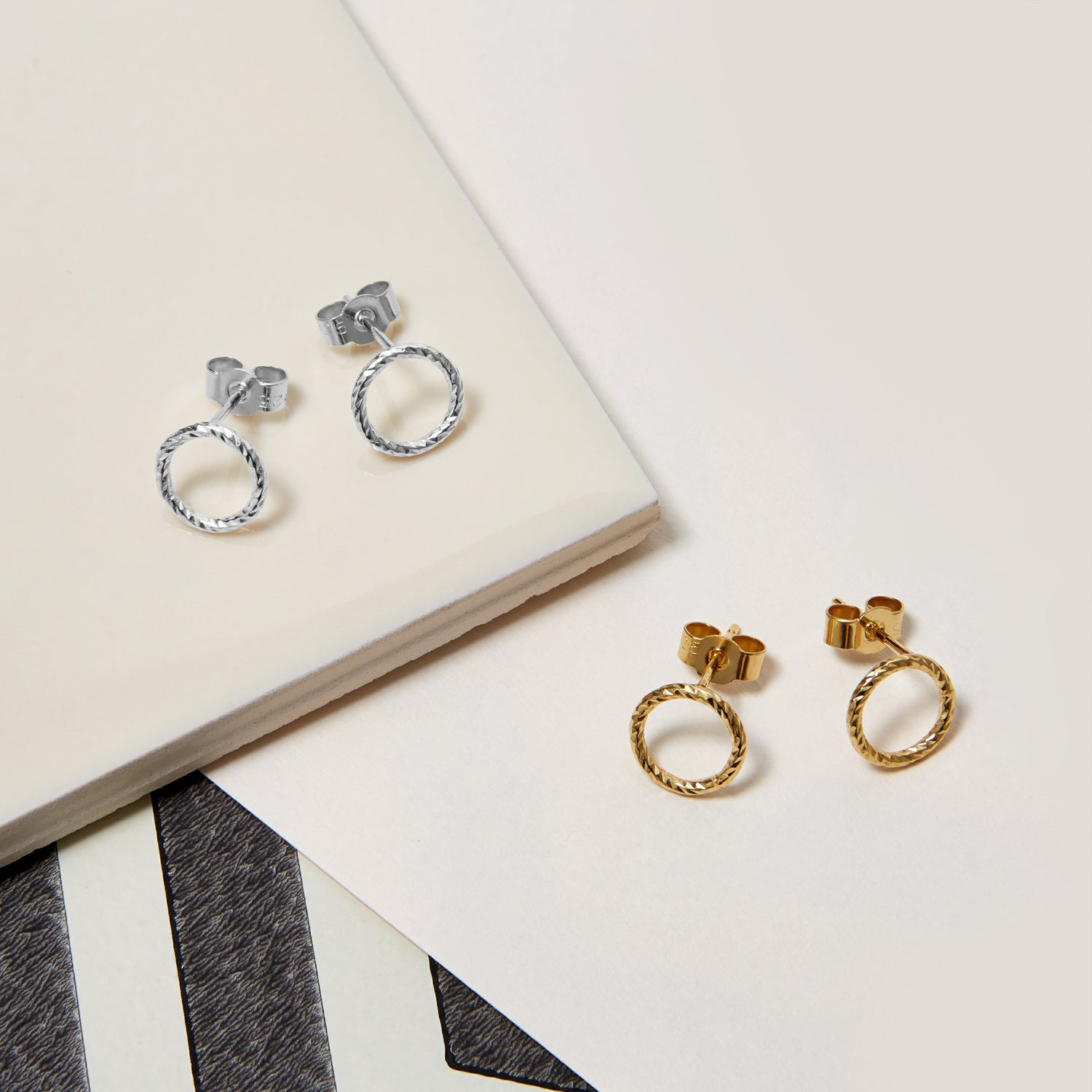 Faceted Circle Stud Earrings - Gold - Myia Bonner Jewellery