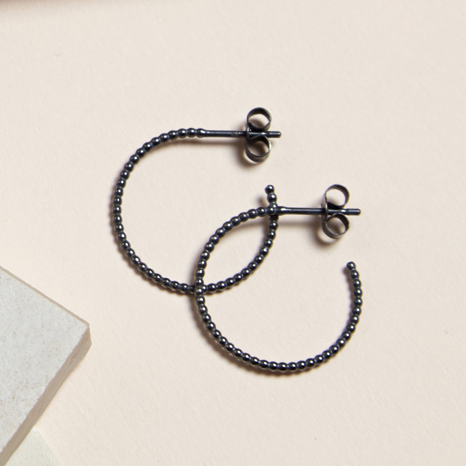 Sphere Hoop Stud Earrings - Oxidised Silver