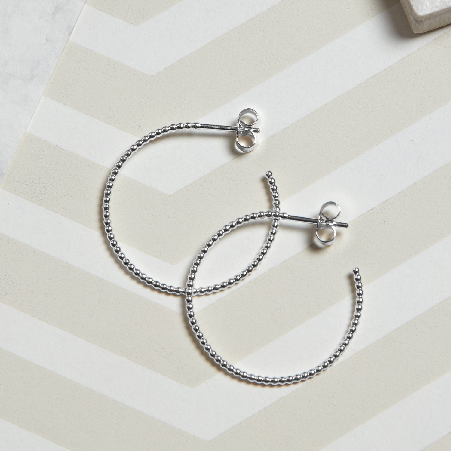 Large Sphere Hoop Stud Earrings - Silver