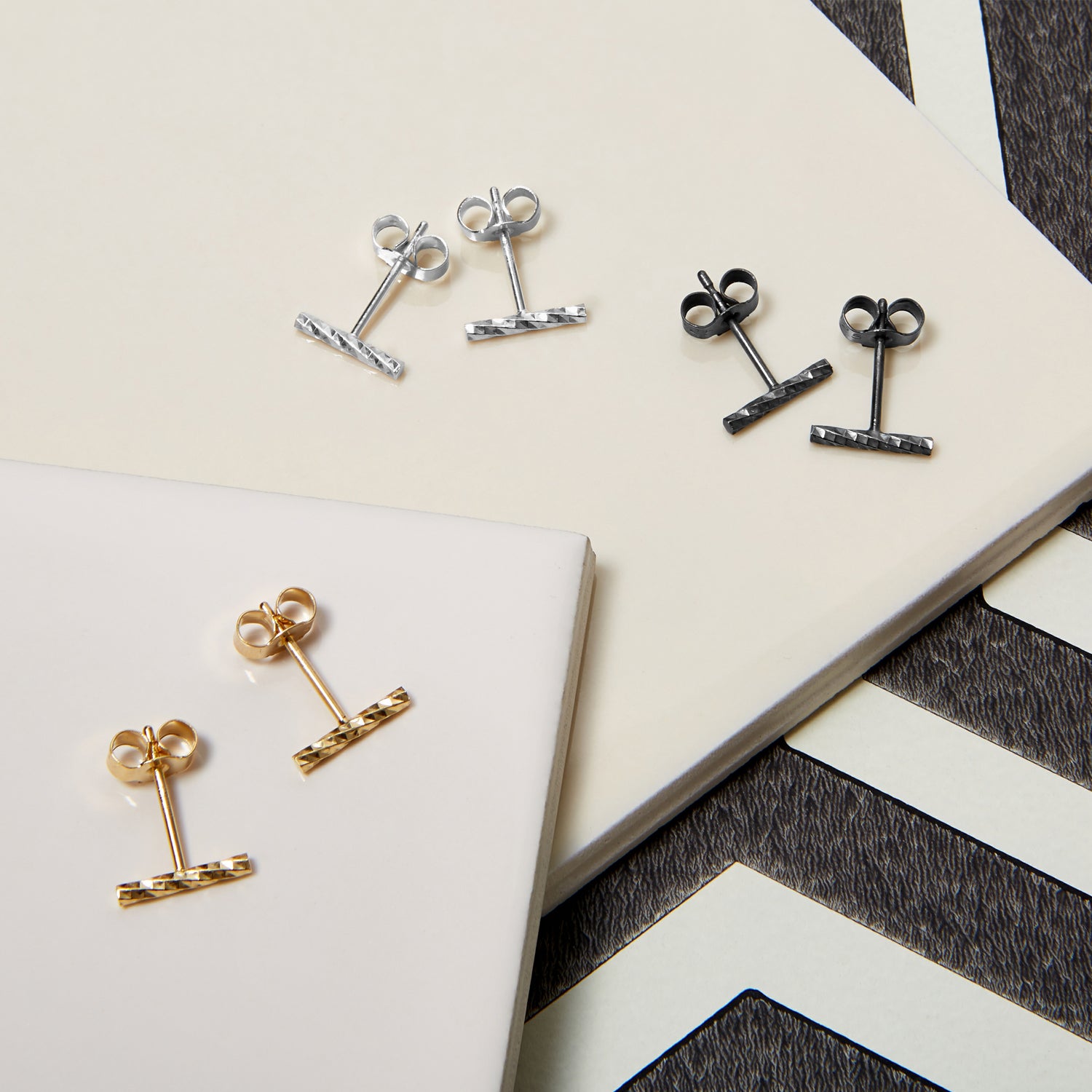 Faceted Bar Stud Earrings - Oxidised Silver - Myia Bonner Jewellery