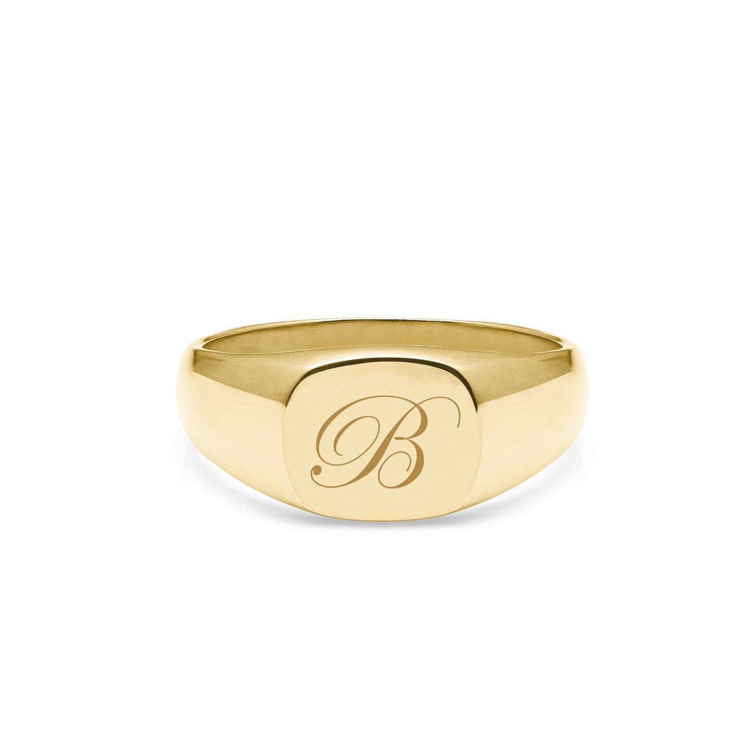 Single Initial Edwardian Cushion Signet Ring - 9k Yellow Gold