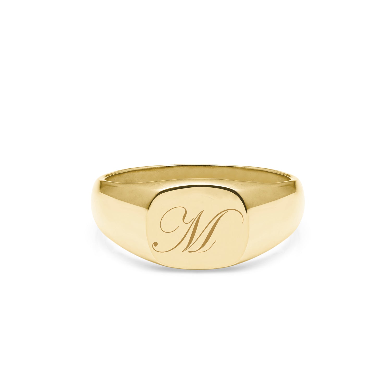 Single Initial Edwardian Cushion Signet Ring - 9k Yellow Gold