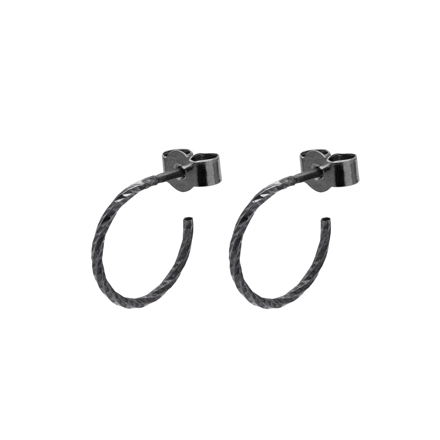 Mini Diamond Hoop Earrings - Oxidised Silver - Myia Bonner Jewellery