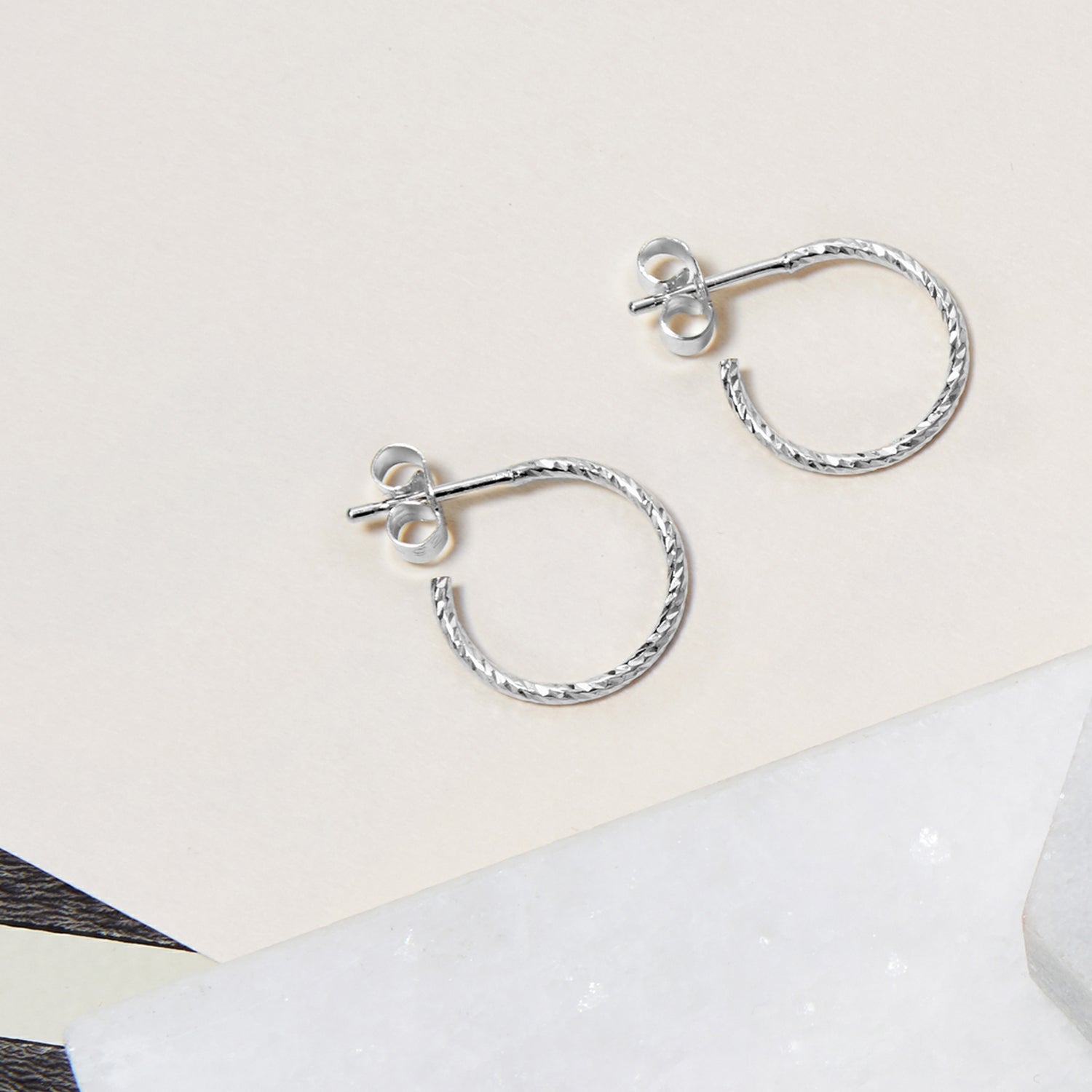 Mini Diamond Hoop Stud Earrings - Silver