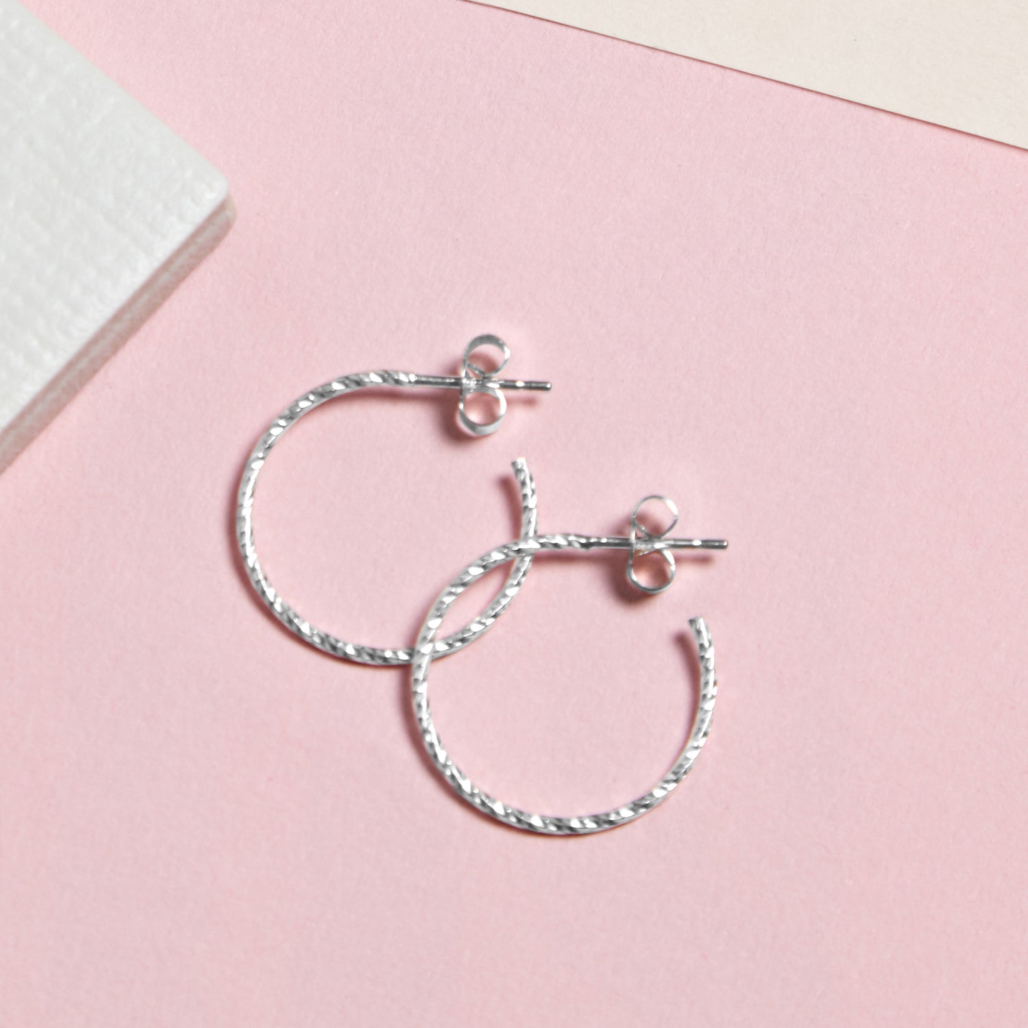 Faceted Hoop Stud Earrings - Silver