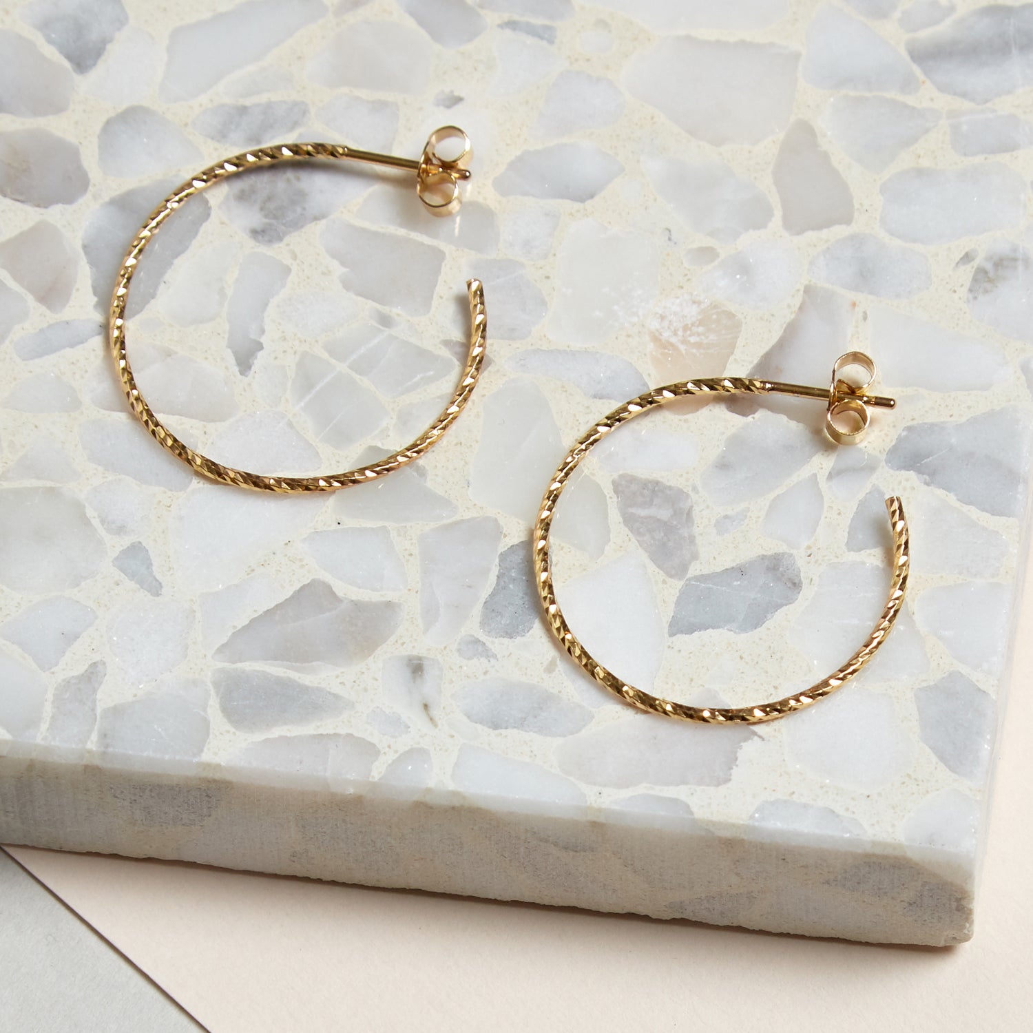 Large Faceted Hoop Stud Earrings - Gold