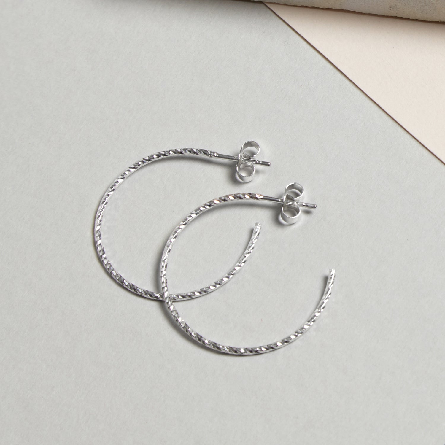 Large Diamond Hoop Earrings - Silver