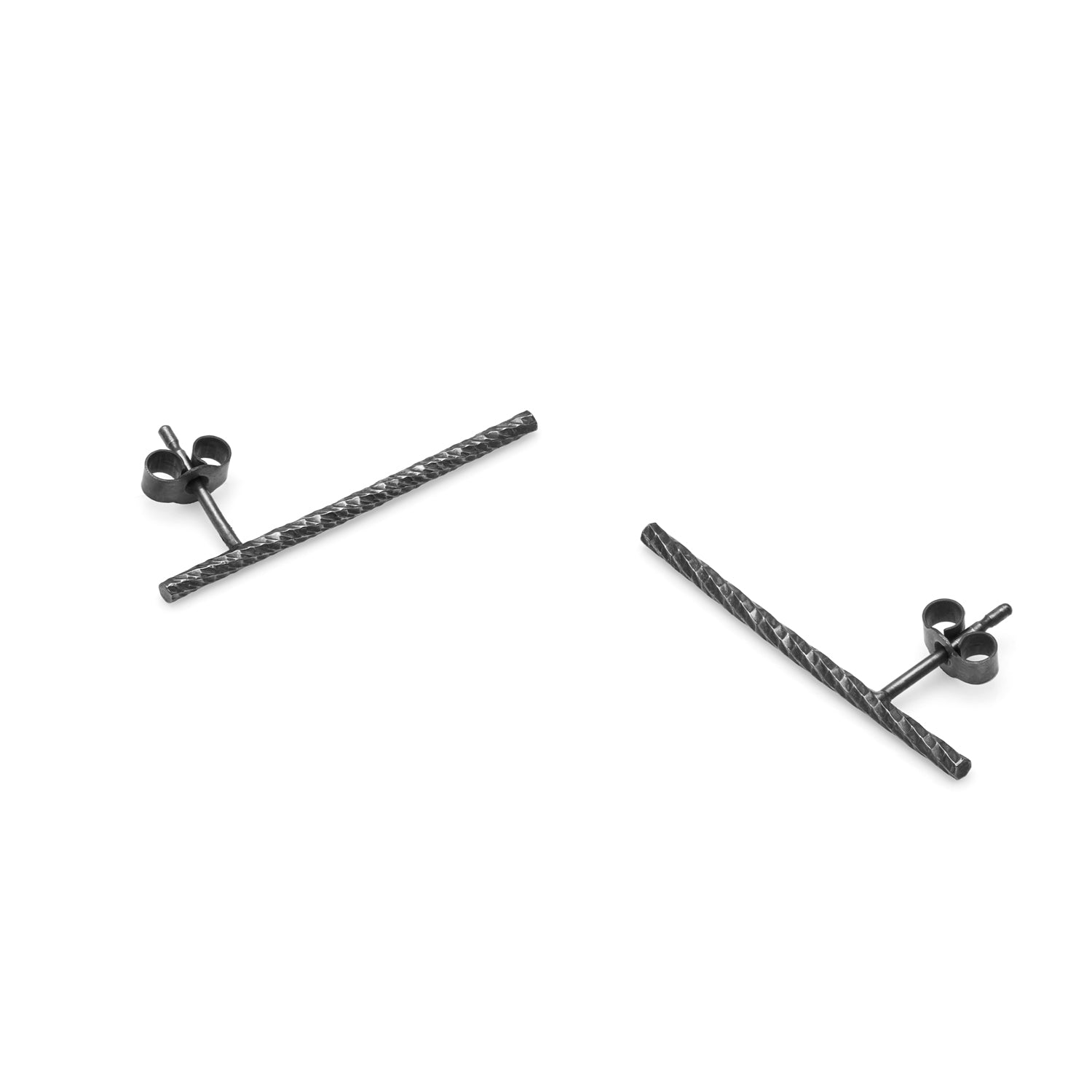 Long Faceted Bar Stud Earrings - Oxidised Silver - Myia Bonner Jewellery