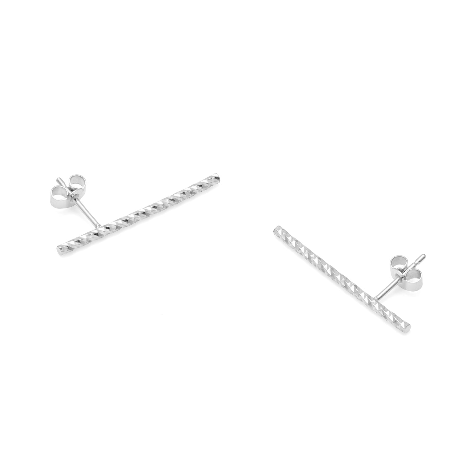 Long Faceted Bar Stud Earrings - Silver - Myia Bonner Jewellery