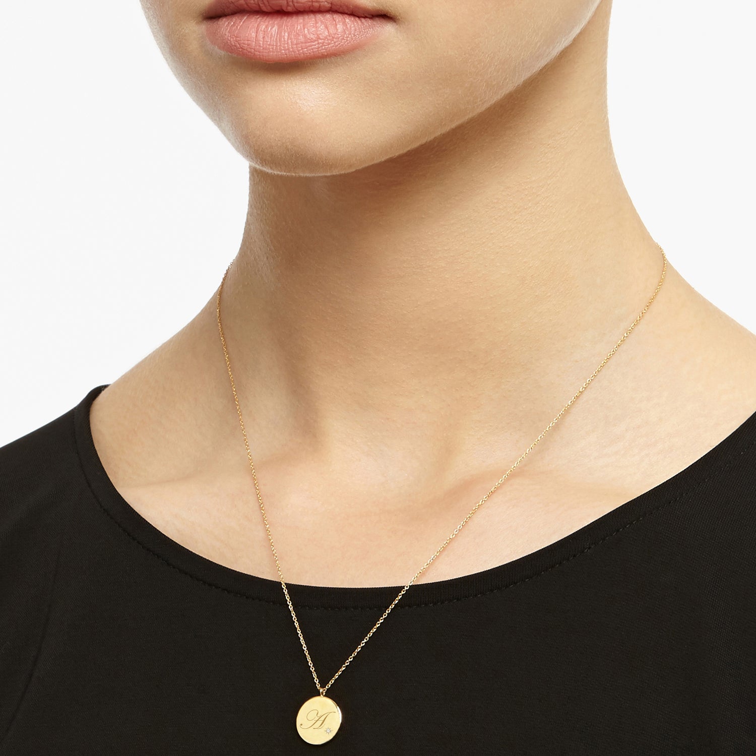 Initial A Edwardian Script Pendant with Diamond - 9k Yellow Gold