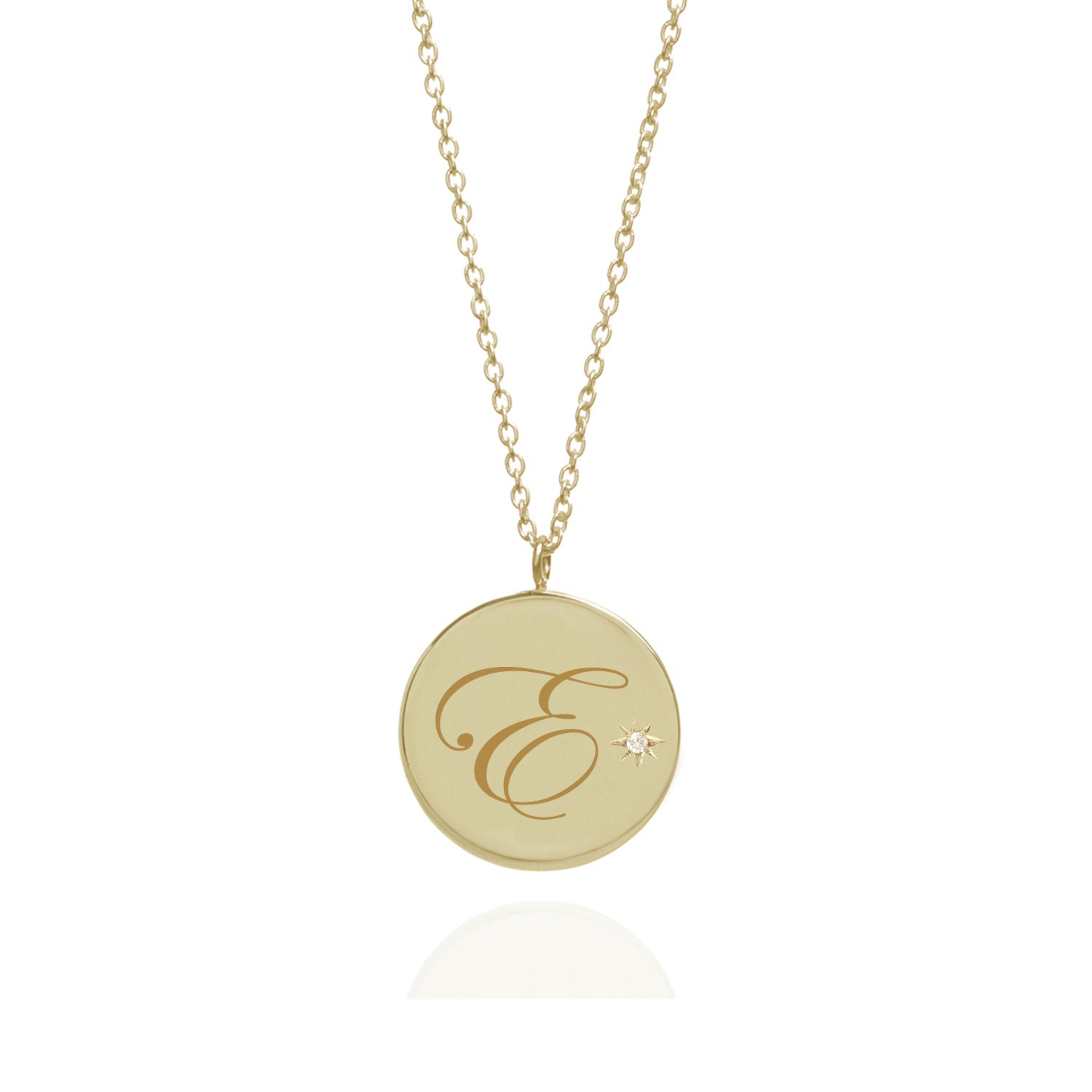 Initial E Edwardian Script Pendant with Diamond - 9k Yellow Gold