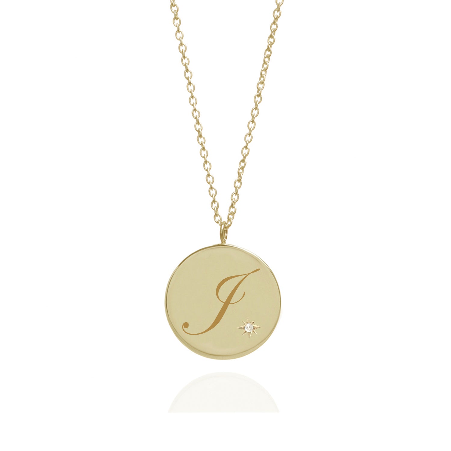 Initial J Edwardian Script Pendant With Diamond - 9k Yellow Gold