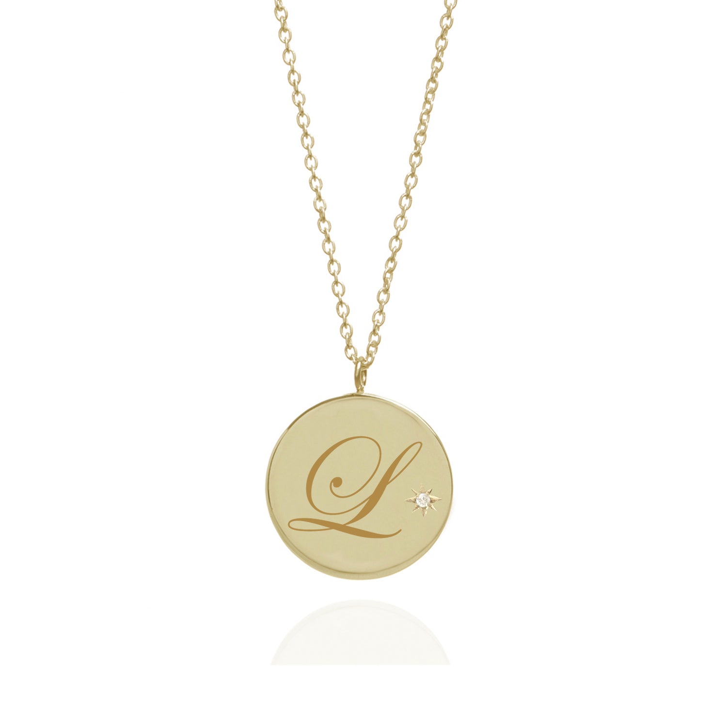 Initial L Edwardian Script Pendant With Diamond - 9k Yellow Gold