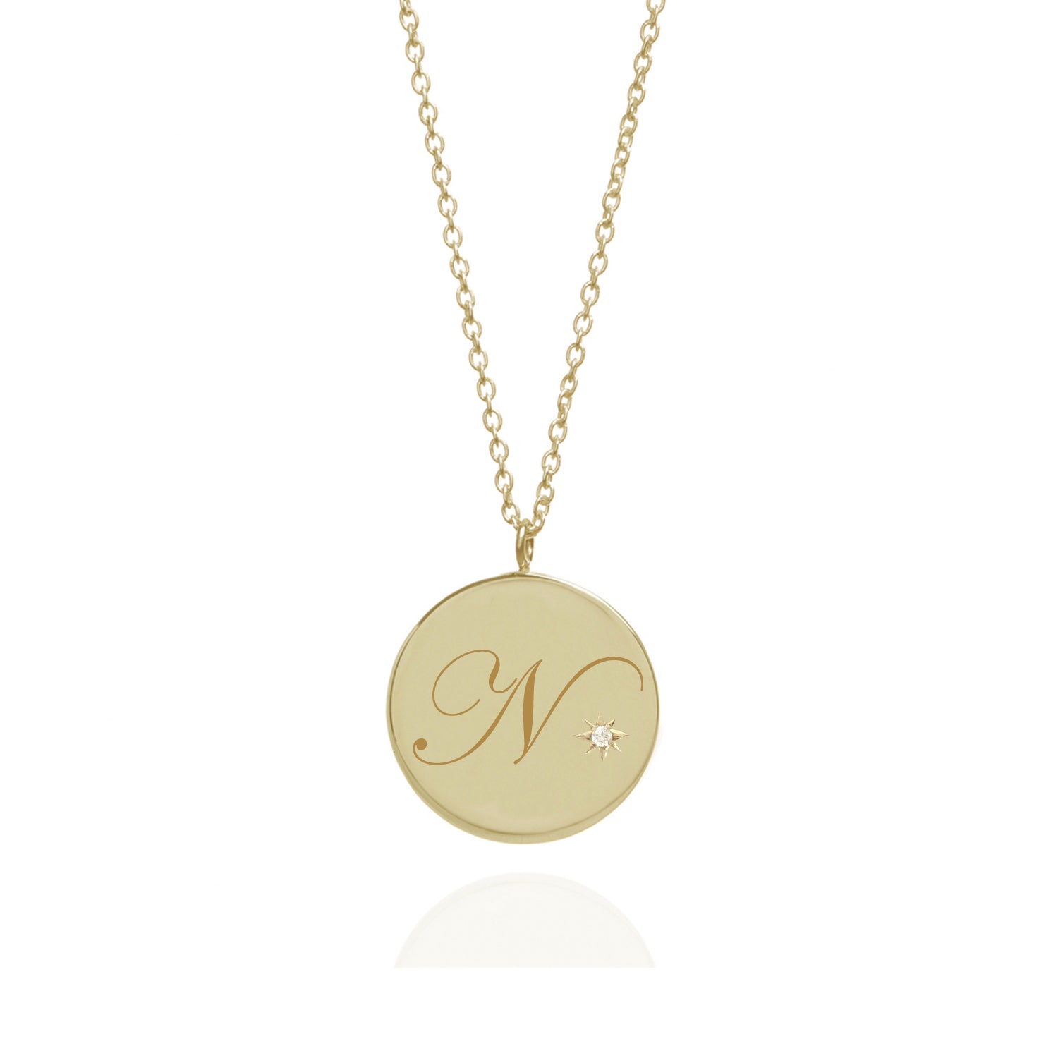 Initial N Edwardian Script Pendant With Diamond - 9k Yellow Gold
