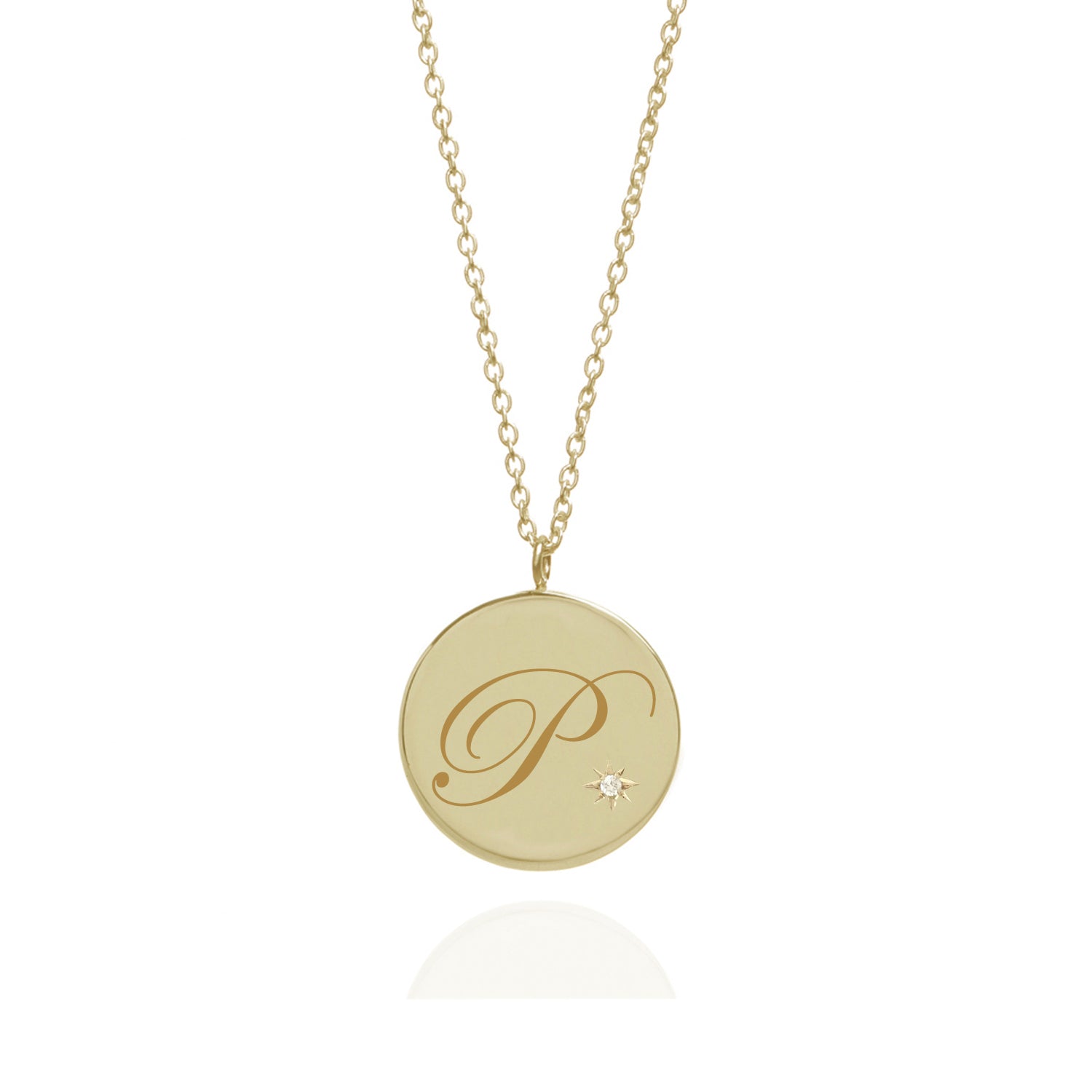 Initial P Edwardian Script Pendant With Diamond - 9k Yellow Gold