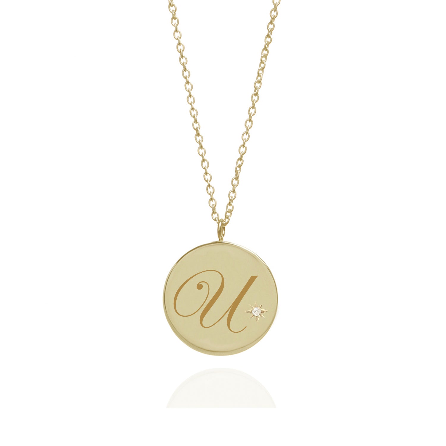 Initial U Edwardian Script Pendant With Diamond - 9k Yellow Gold