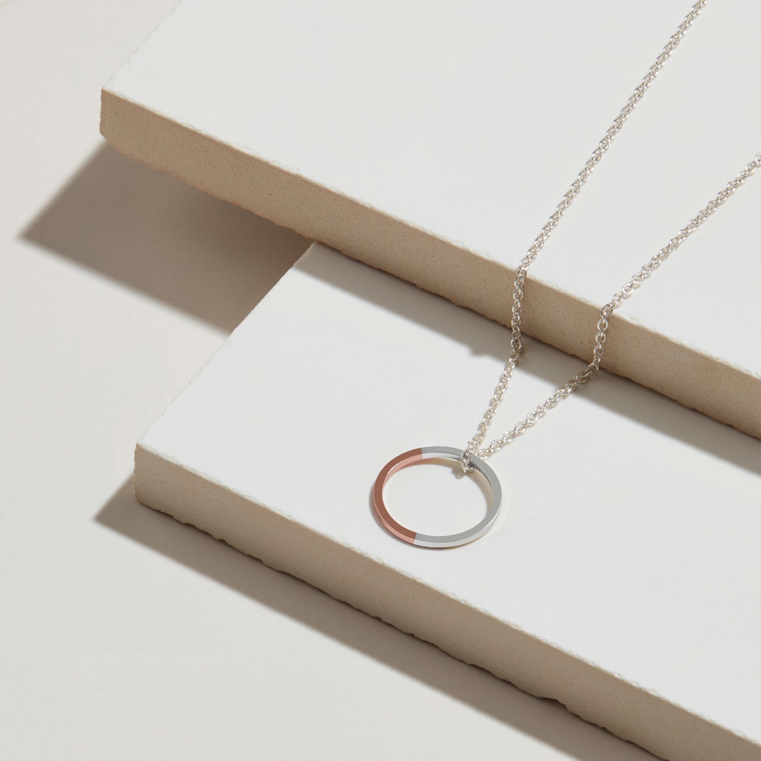 Golden Ratio Circle Necklace - 9k Rose Gold & Silver