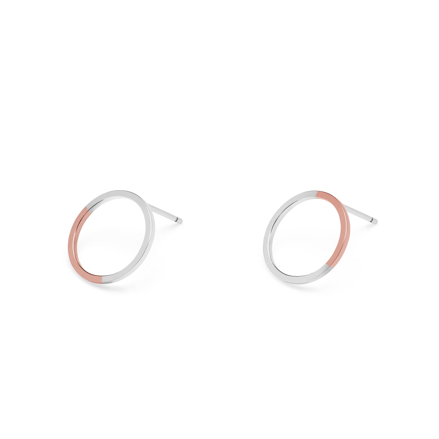 Golden Ratio Circle Stud Earrings - 9k Rose Gold & Silver