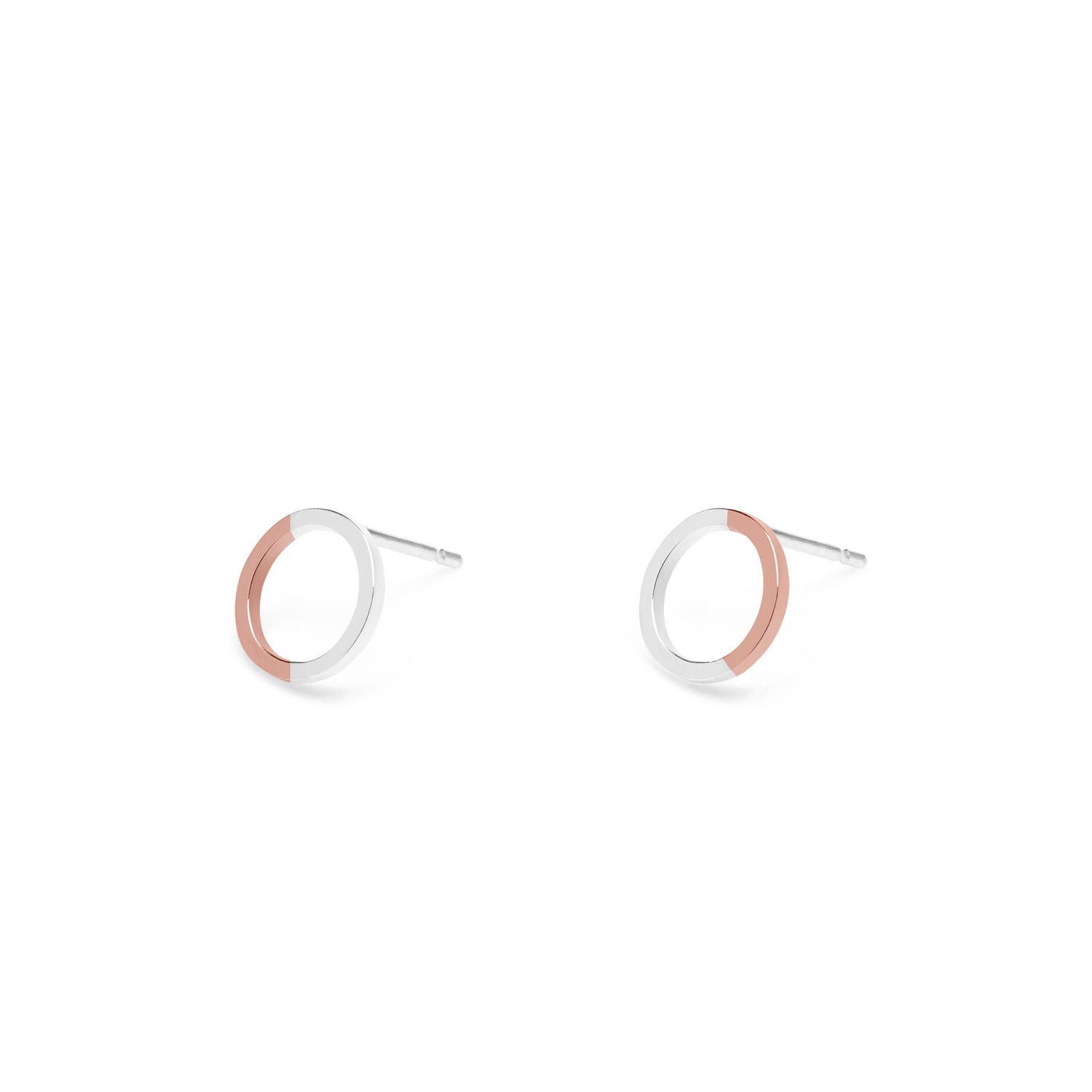 Golden Ratio Mini Circle Stud Earrings - 9k Rose Gold & Silver