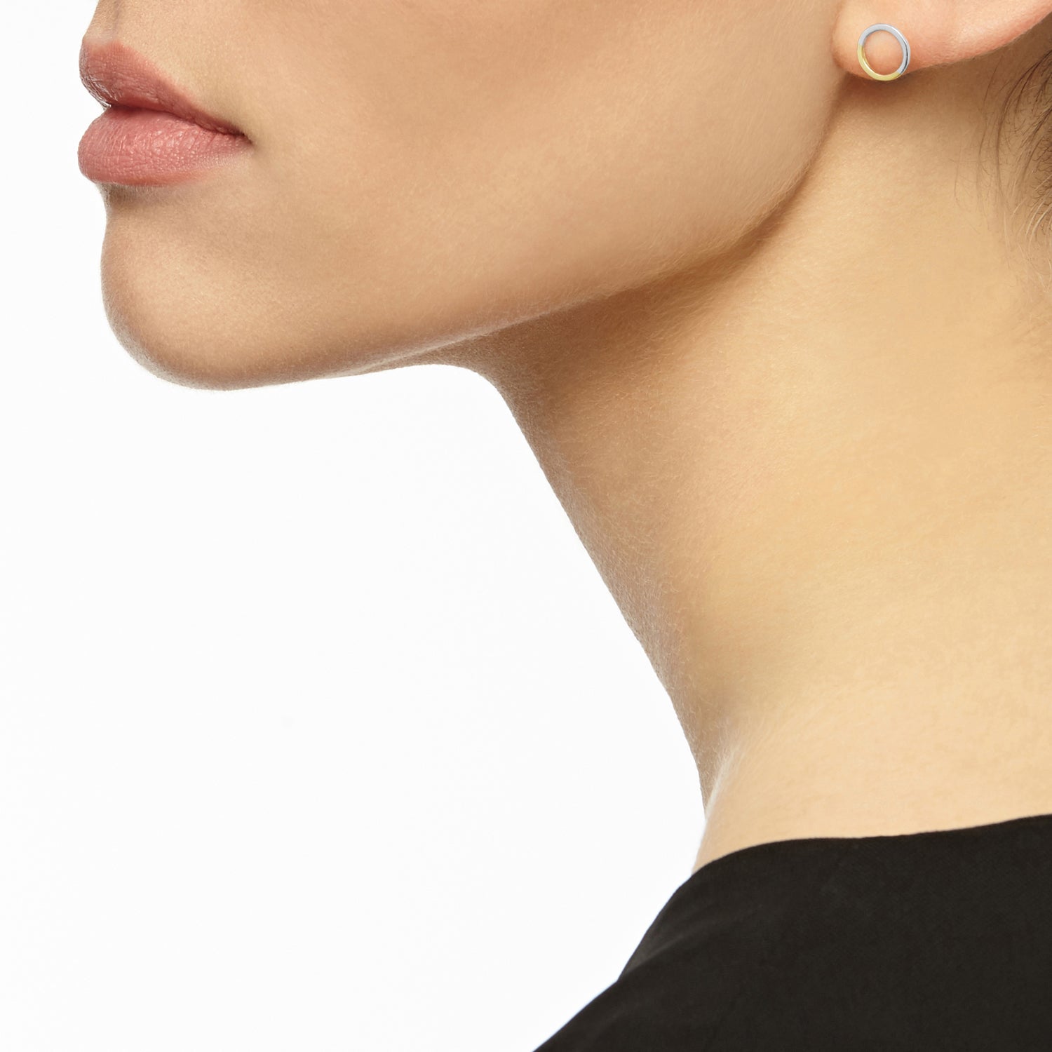 Golden Ratio Mini Circle Stud Earrings - 9k Yellow Gold & Silver