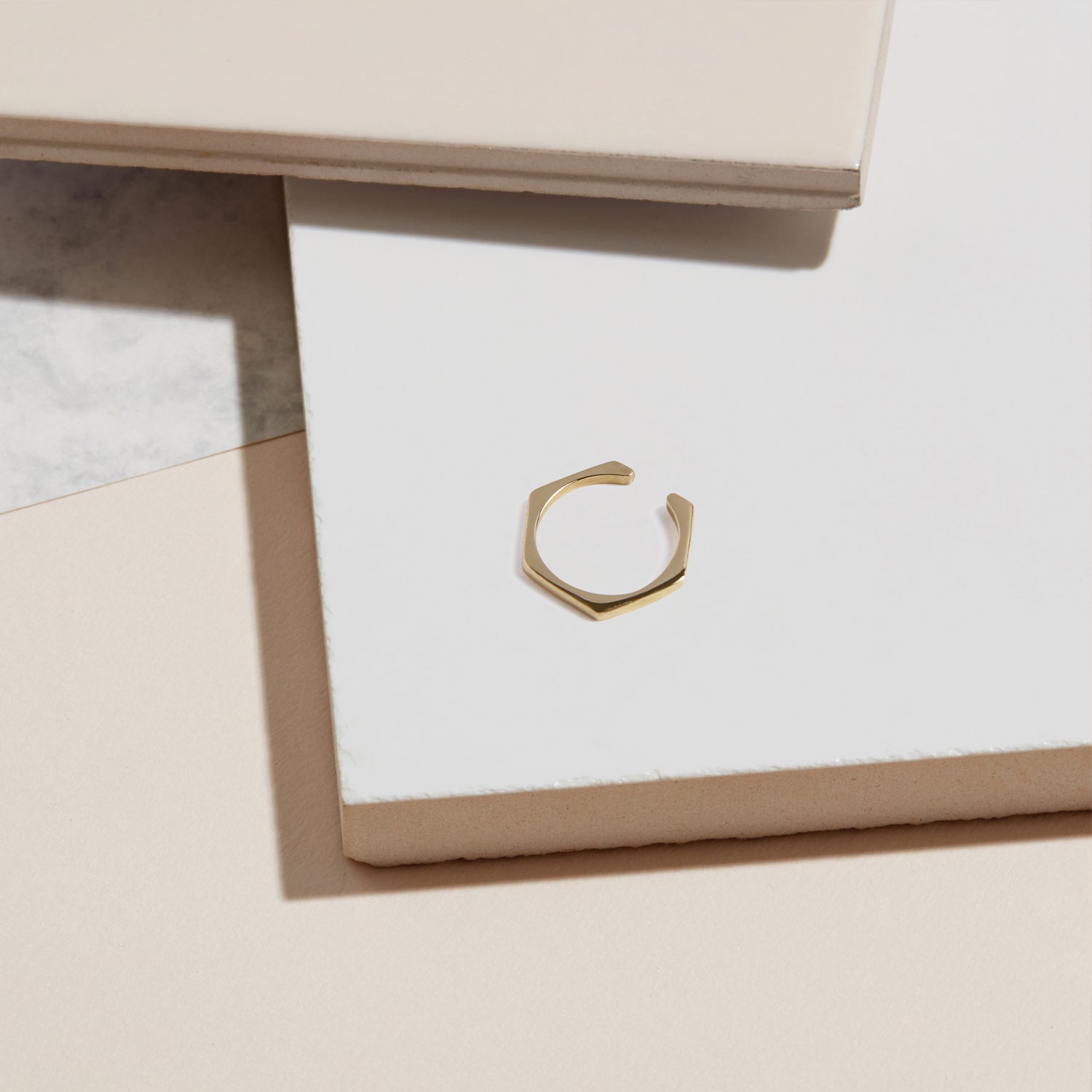 Hexagon Ear Cuff - 9k Yellow Gold