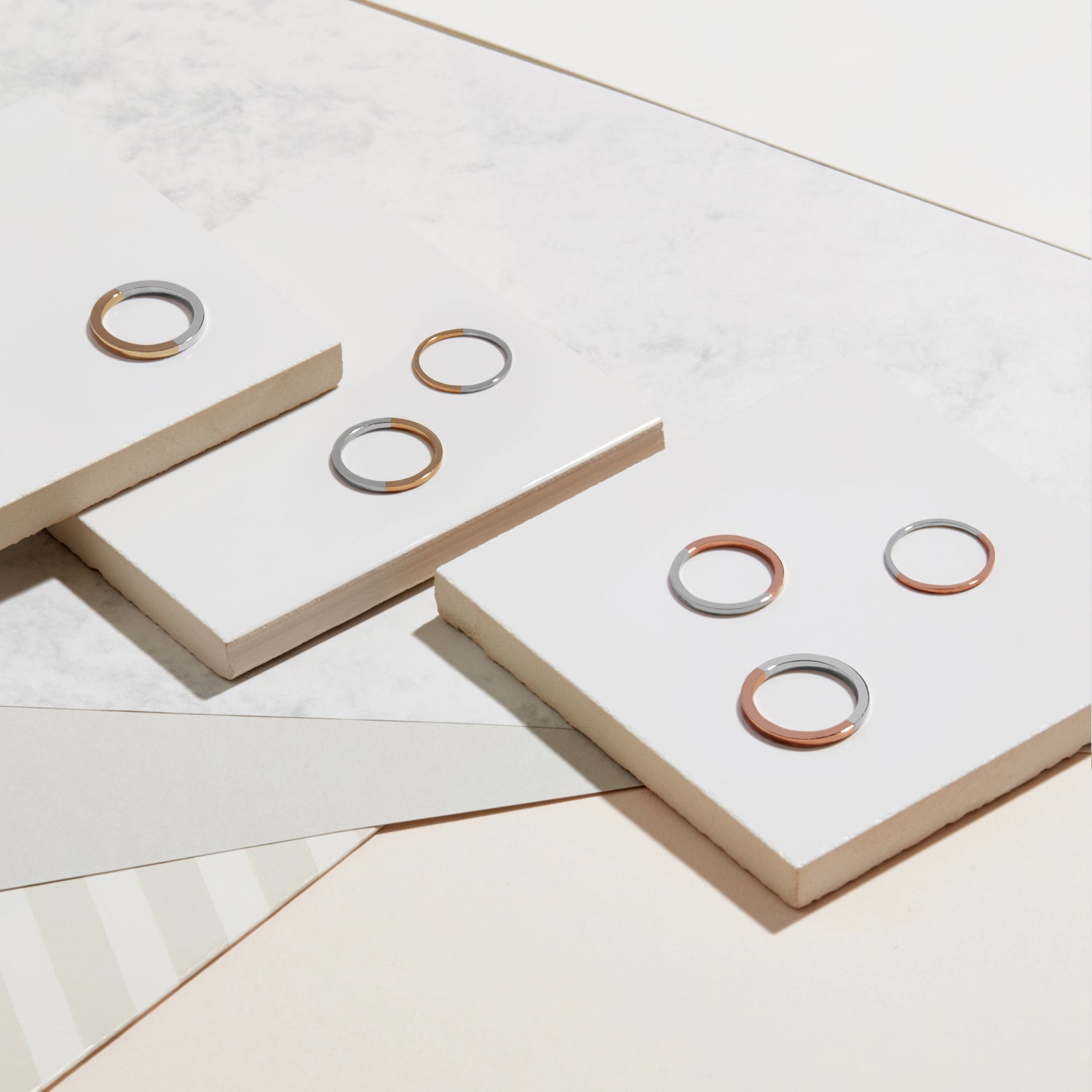 Two-tone Ultra Skinny Square Stacking Ring - 9k Rose Gold & Silver - Myia Bonner Jewellery