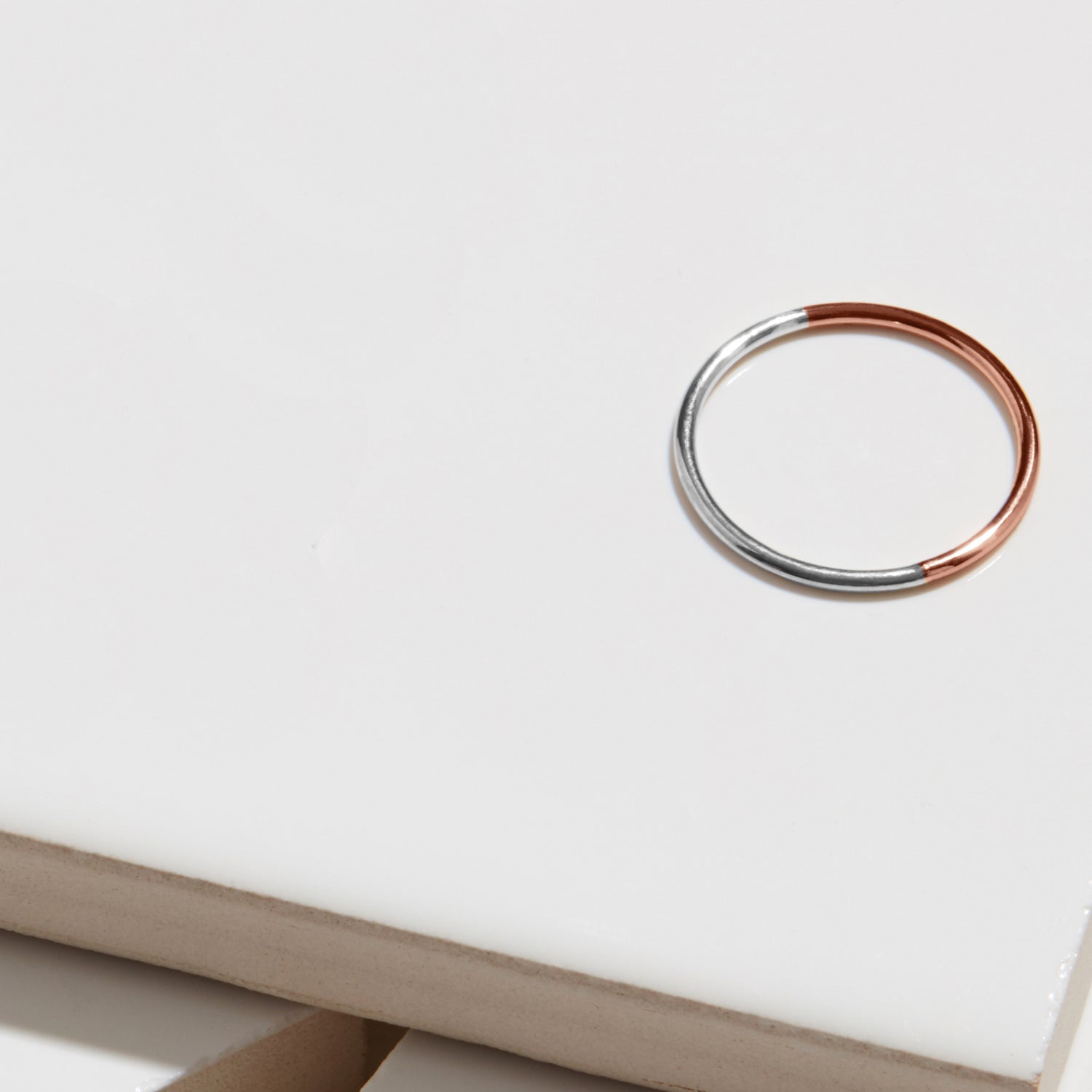 Two-tone Skinny Round Stacking Ring - 9k Rose Gold & Silver - Myia Bonner Jewellery