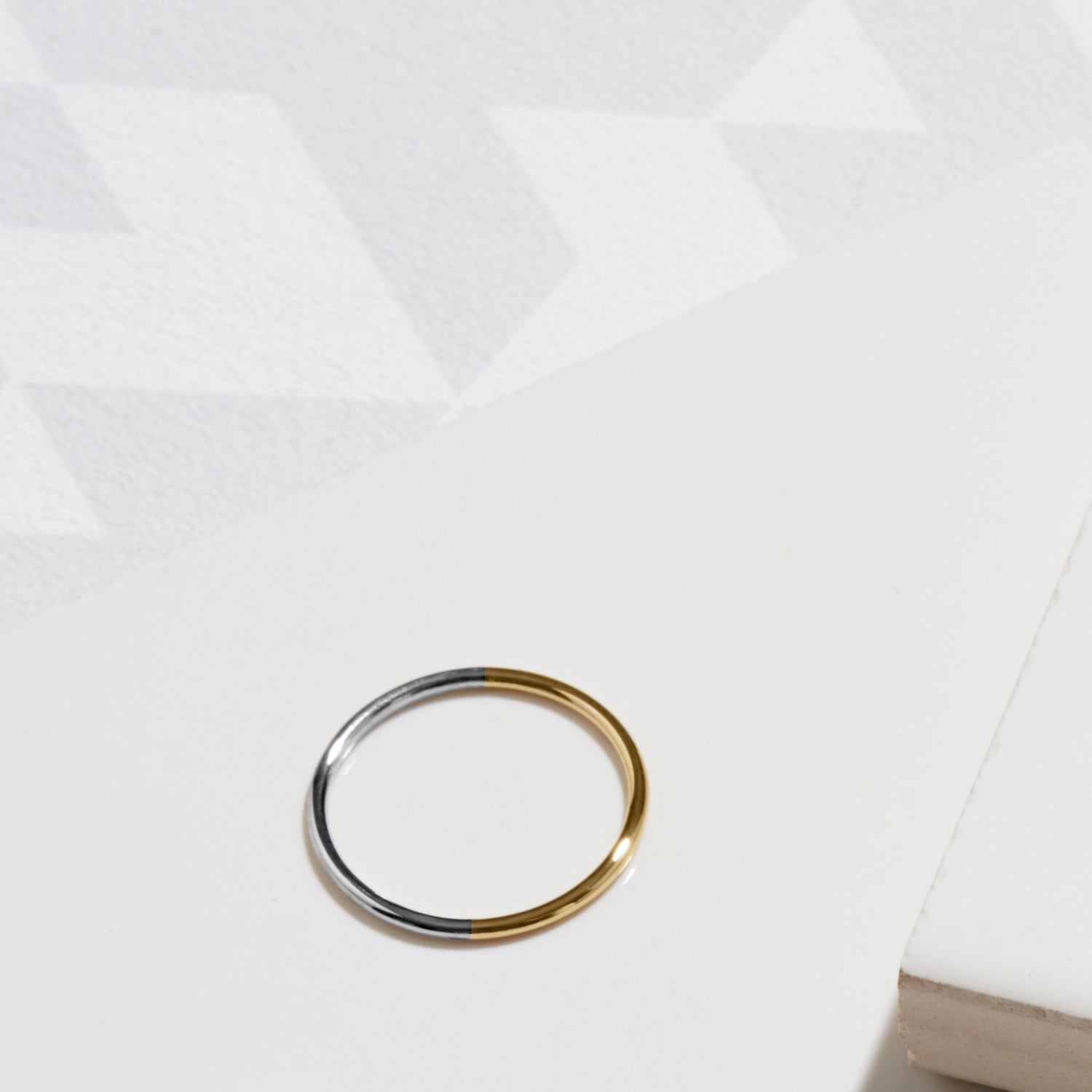 Two-tone Round Slim Ring - 18k Yellow & White Gold