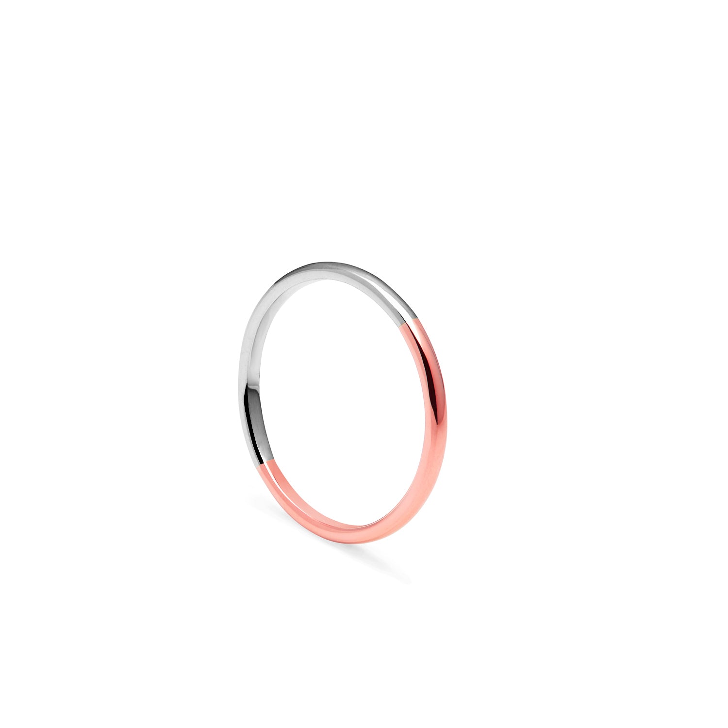 Two-tone Slim D-shape Ring - 18k Rose & White Gold