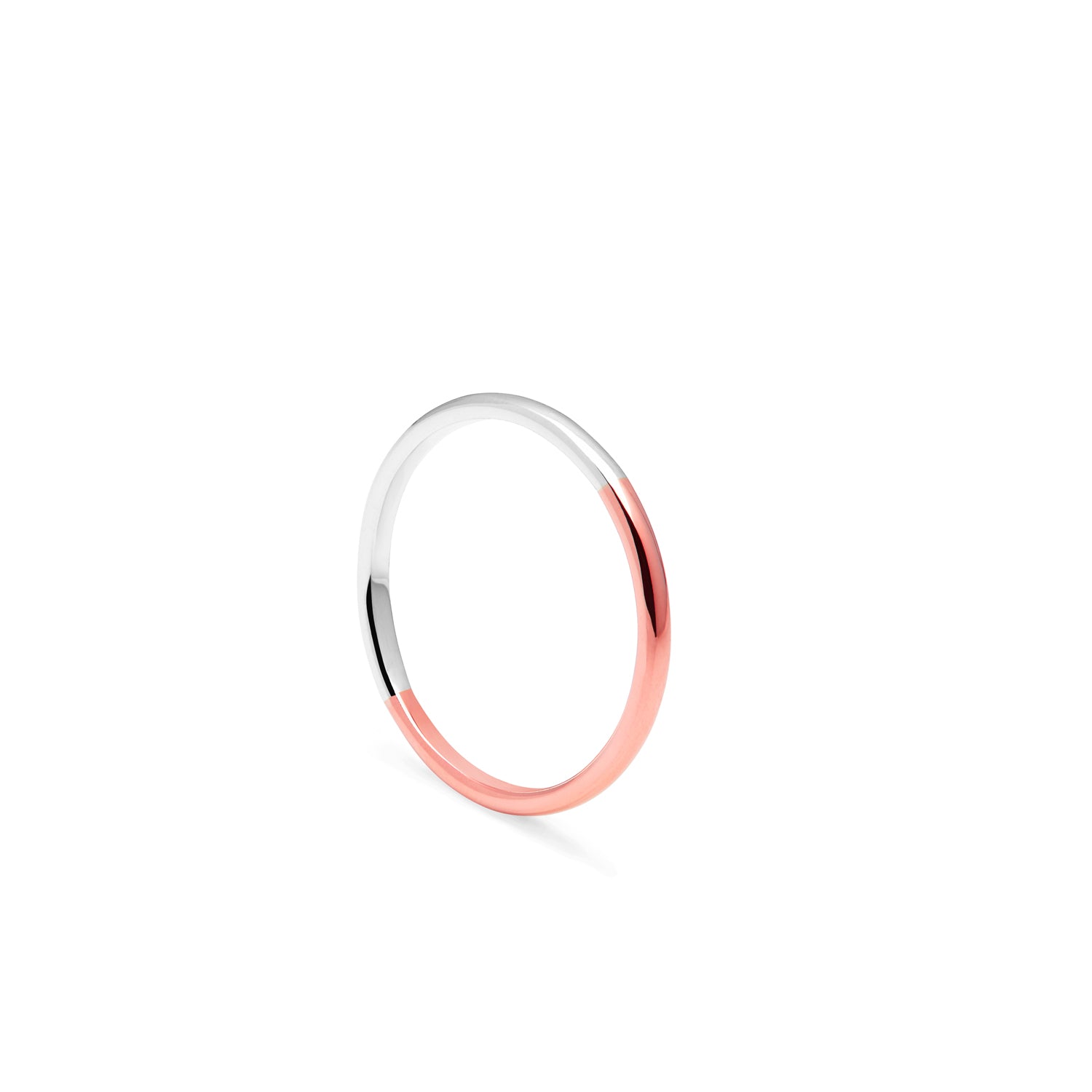 Two-tone Slim D-shape Ring - 9k Rose & White Gold