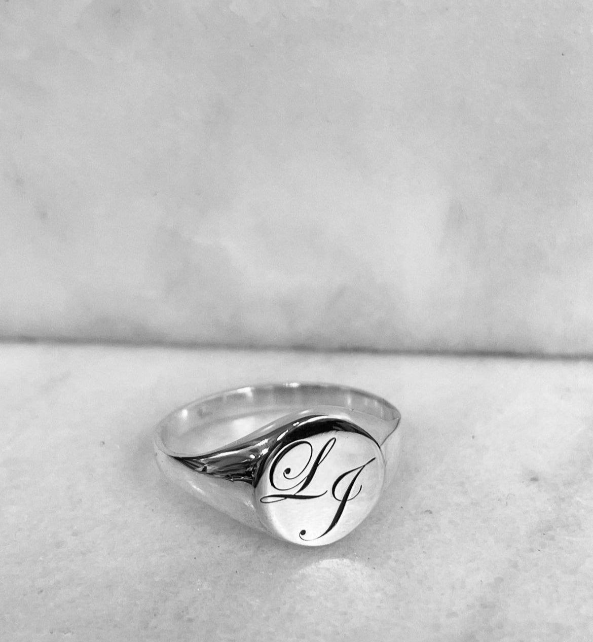 Double Initial Edwardian Round Signet Ring - Silver