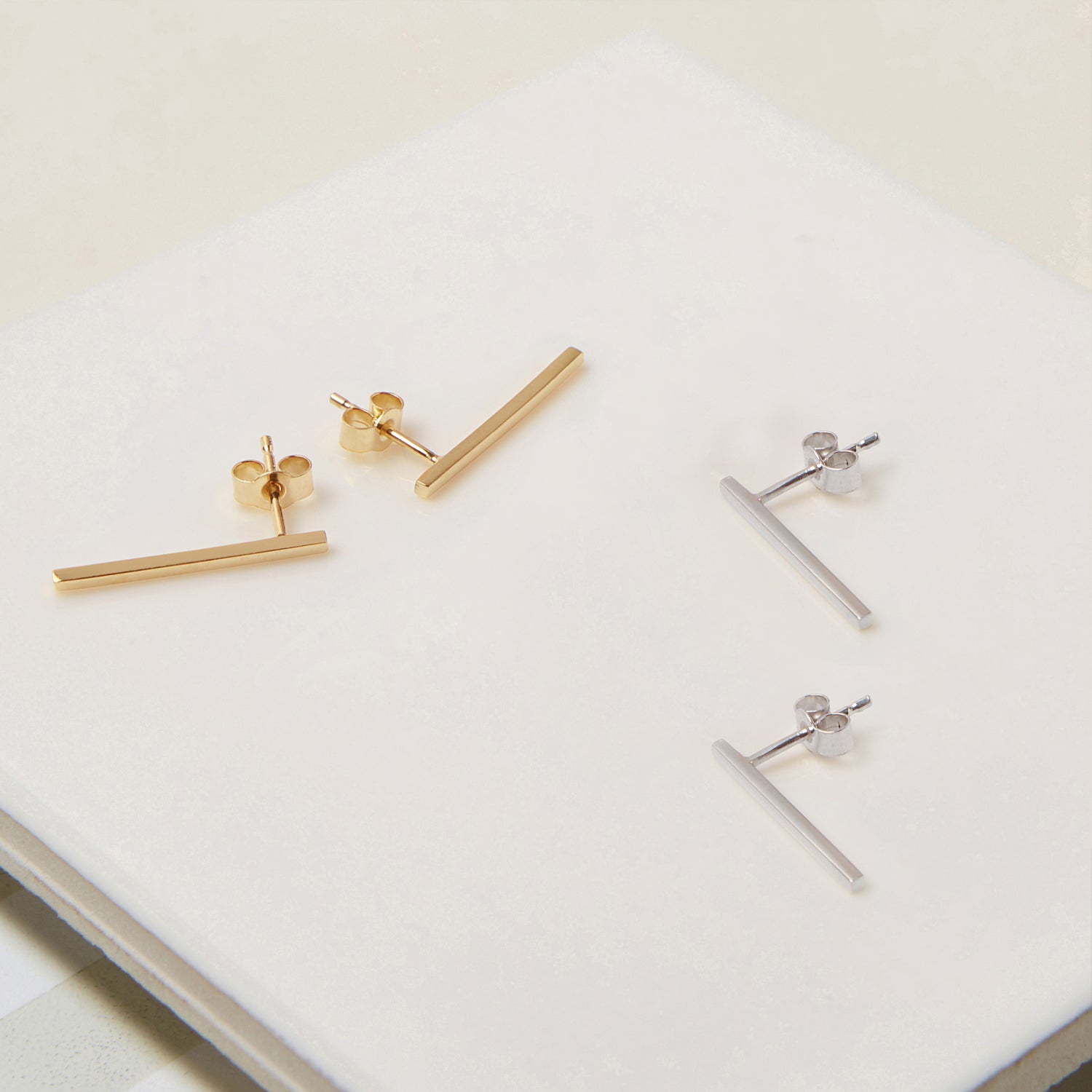 Long Bar Stud Earrings - Silver