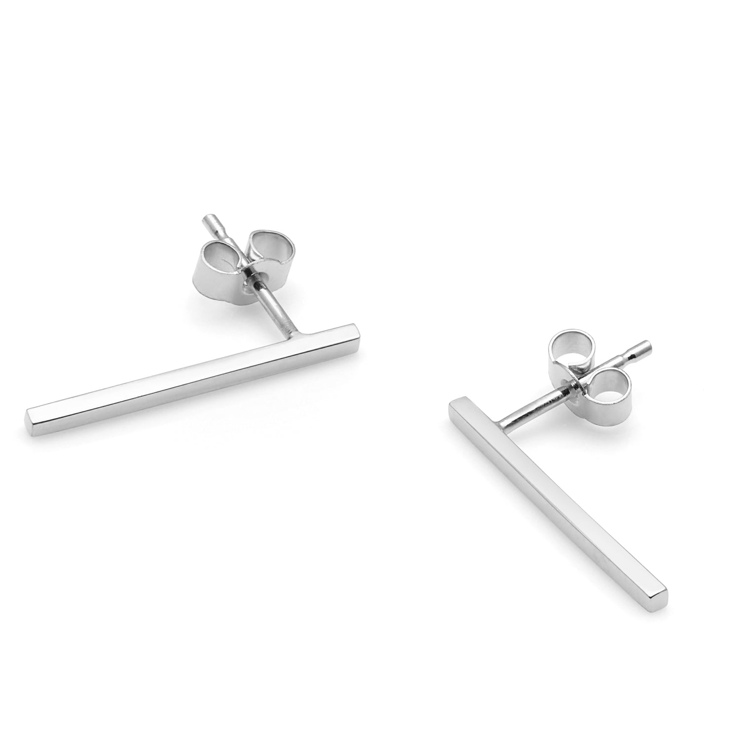 Long Bar Stud Earrings - Silver