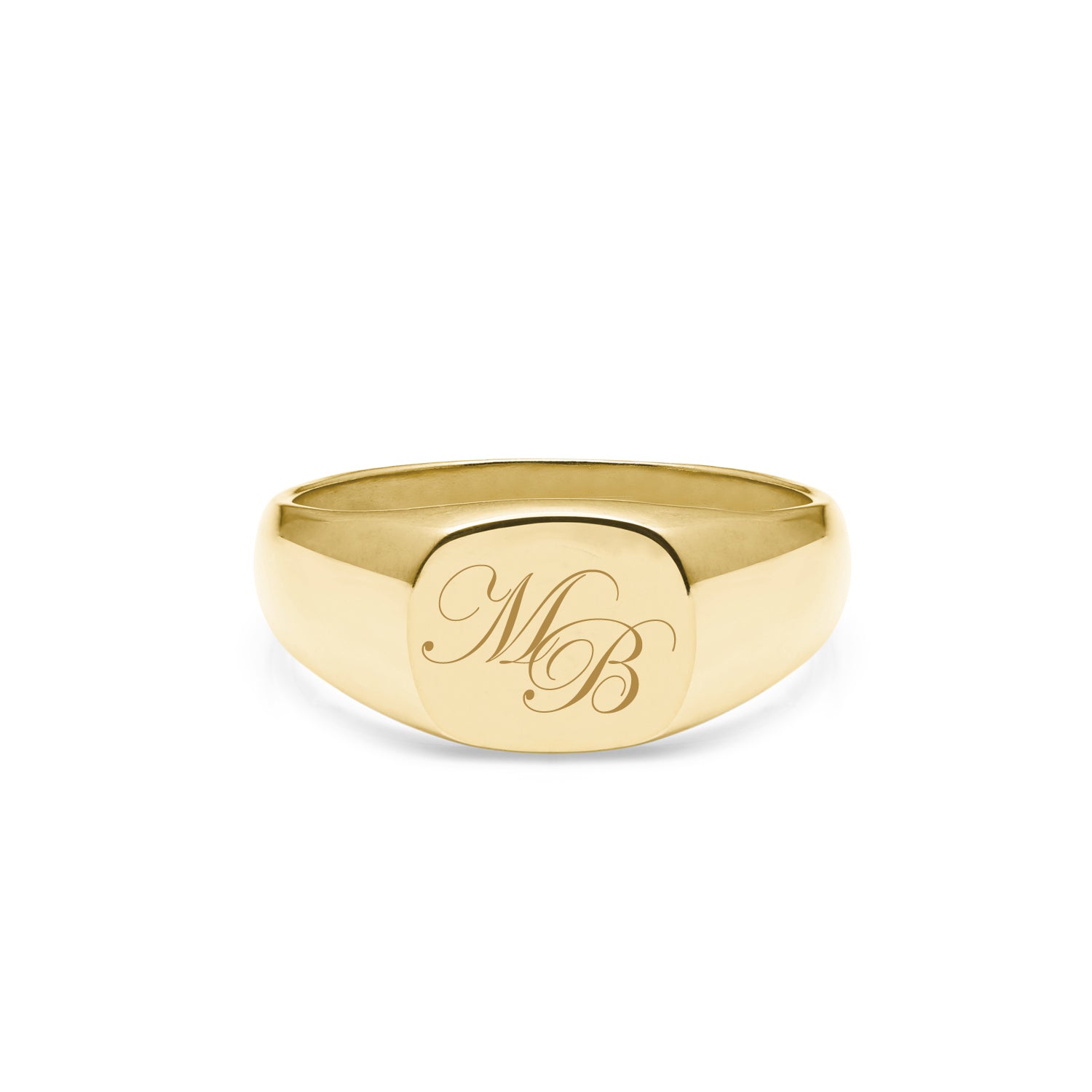 Double Initial Edwardian Cushion Signet Ring - 9k Yellow Gold