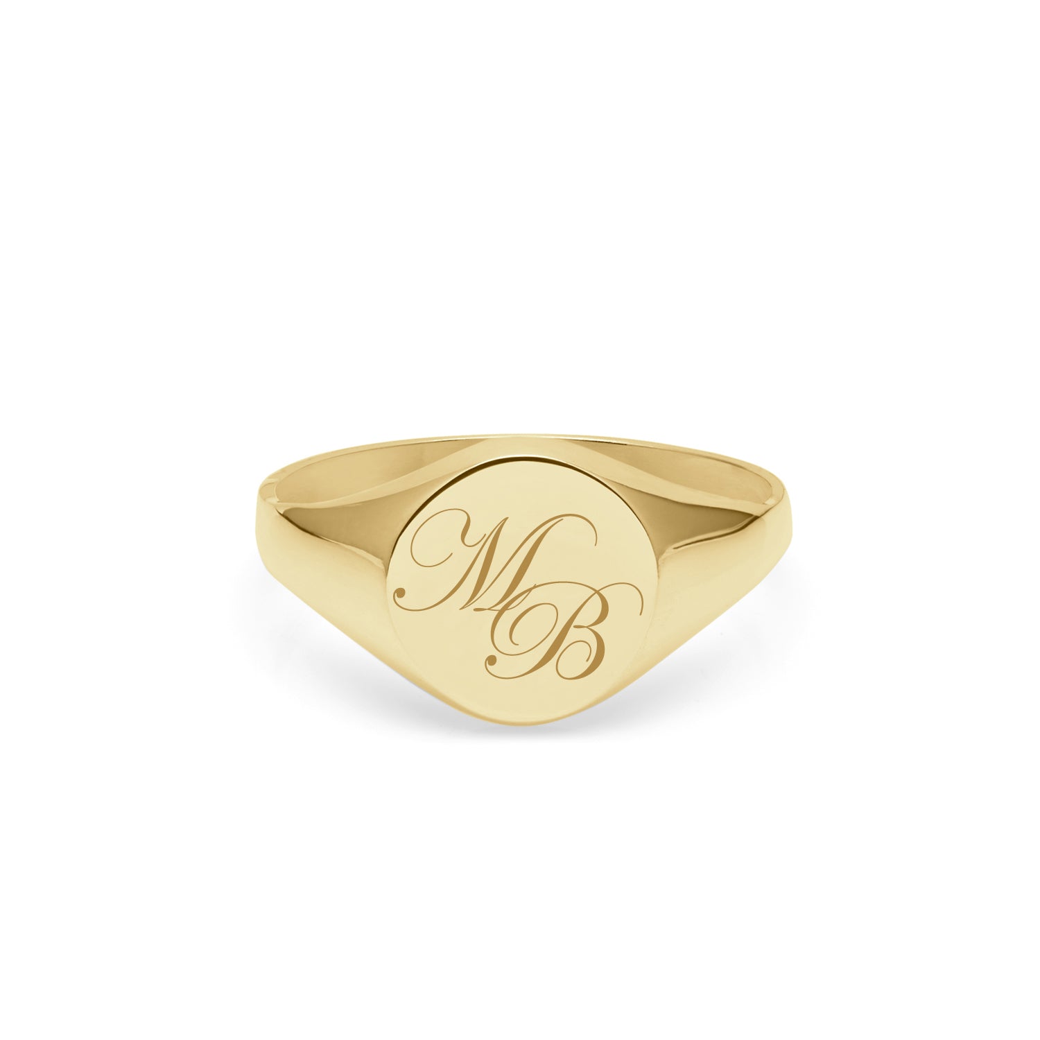 Double Initial Edwardian Round Signet Ring - 9k Yellow Gold