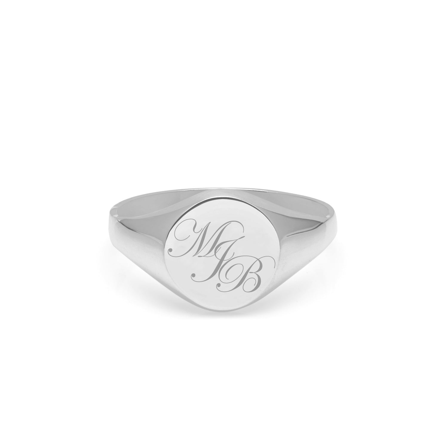 Triple Initial Script Signet Ring - 9k White Gold