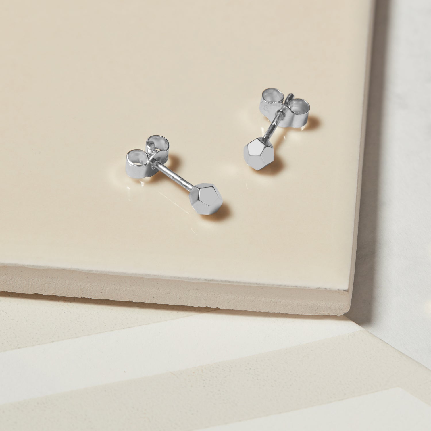 Dodecahedron Stud Earrings - Silver