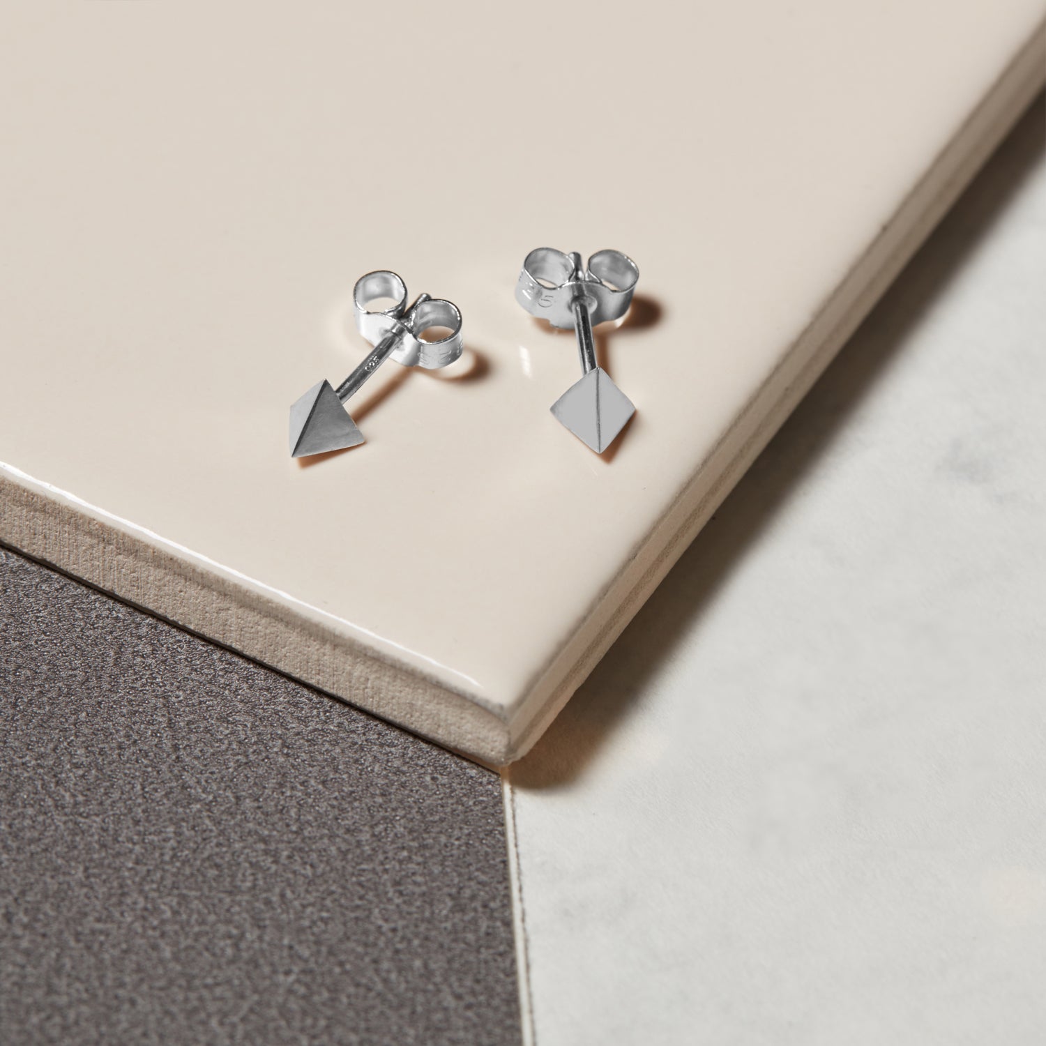 Tetrahedron Stud Earrings - Silver