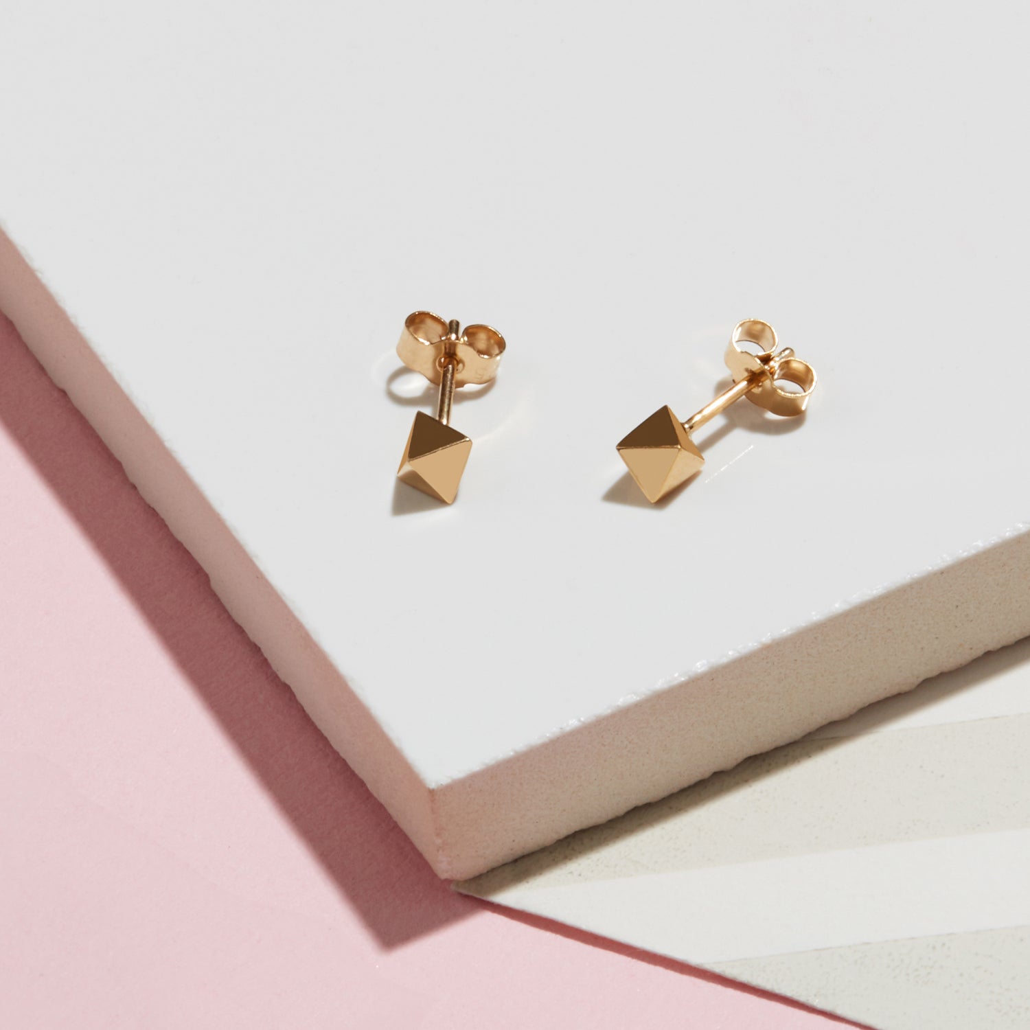 Octahedron Stud Earrings - 9k Yellow Gold