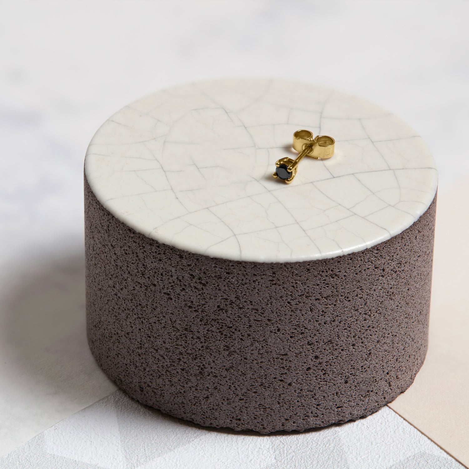 Single 9k Yellow Gold & Black Diamond Stud Earring